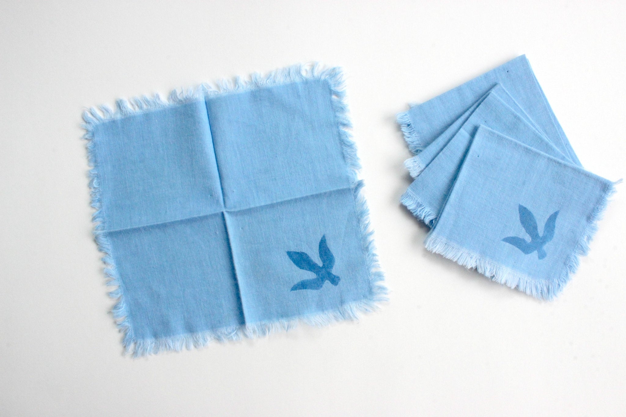 Vintage Handmade Cotton Napkins, Set of 6 Blue Cloth Napkins