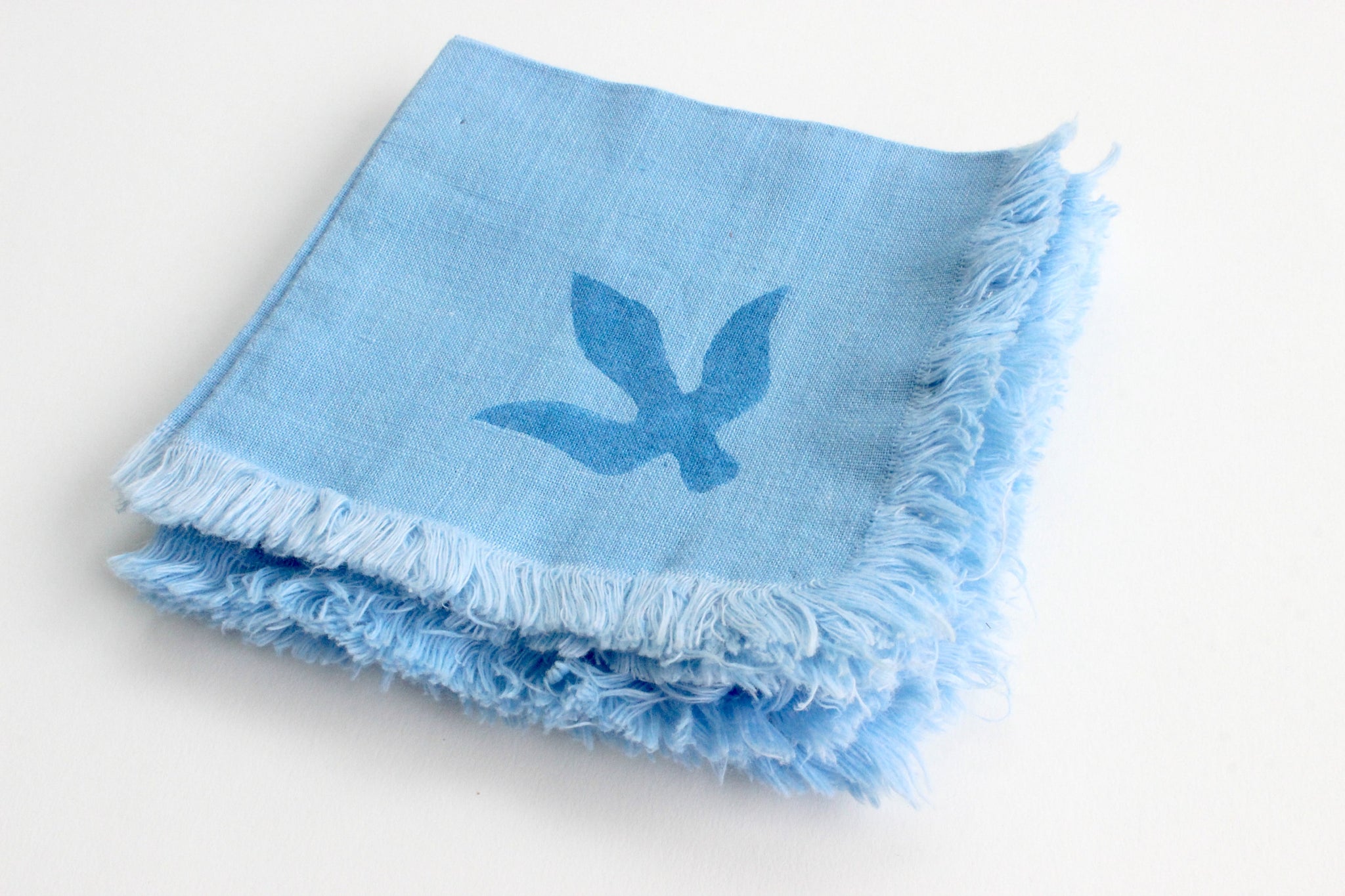 Vintage Handmade Cotton Napkins, Set of 6 Blue Cloth Napkins