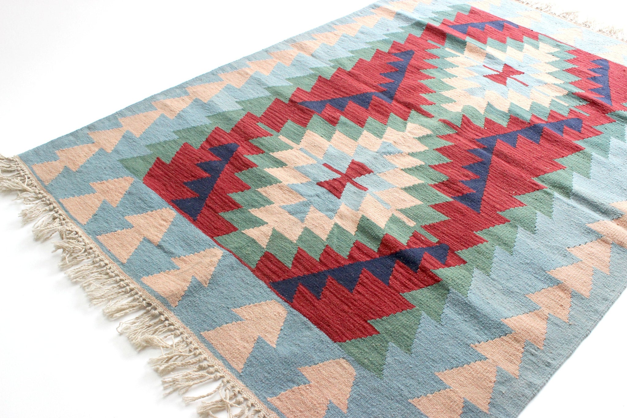 Vintage Turkish Kilim Rug, Hand Woven Geometric Rug, 4' x 6' Wool Area Rug