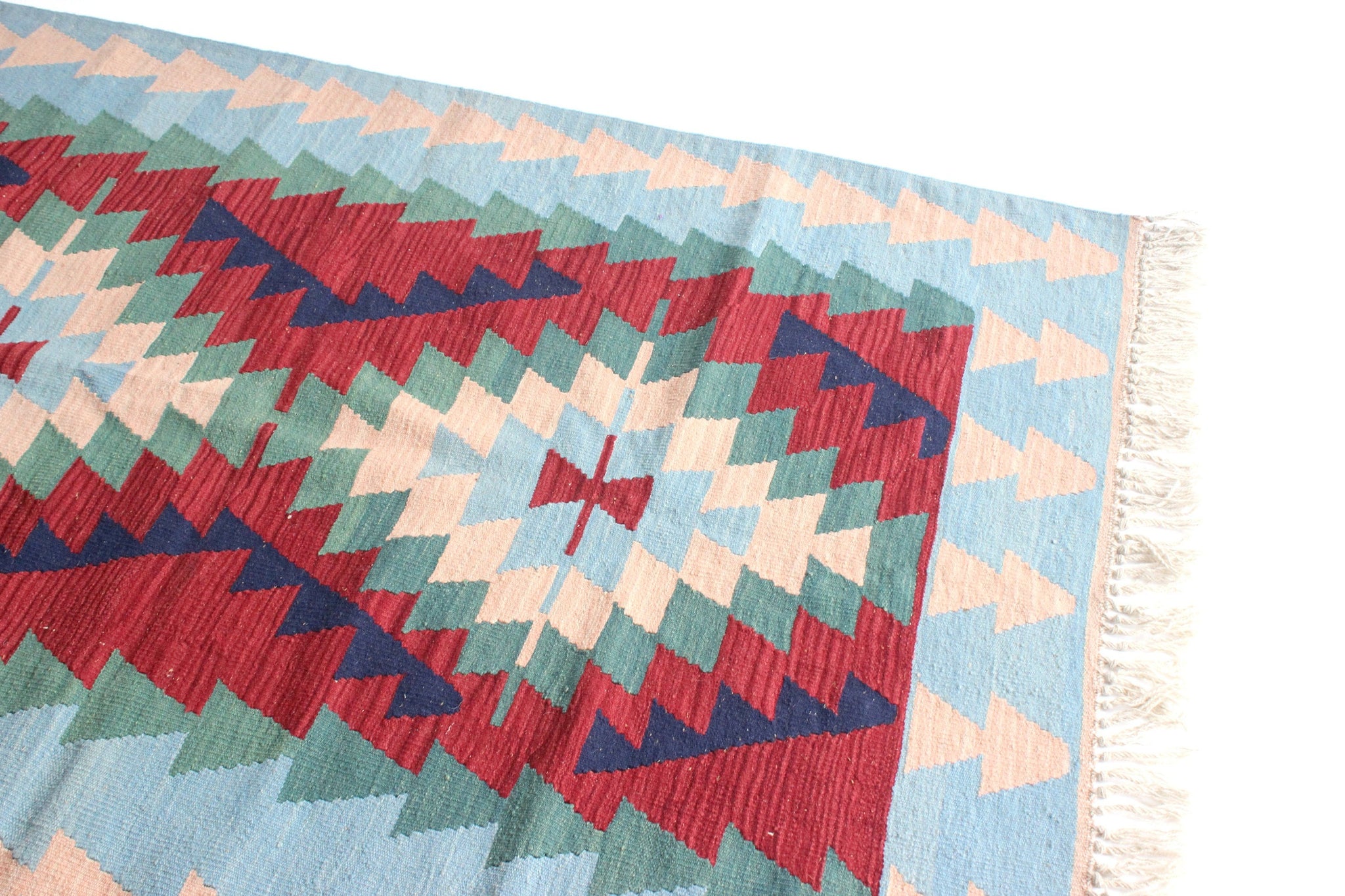 Vintage Turkish Kilim Rug, Hand Woven Geometric Rug, 4' x 6' Wool Area Rug