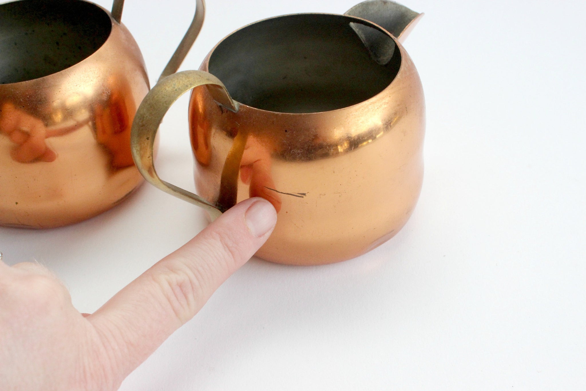 Vintage Copper Tea Set, Teapot, Creamer & Sugar Dish