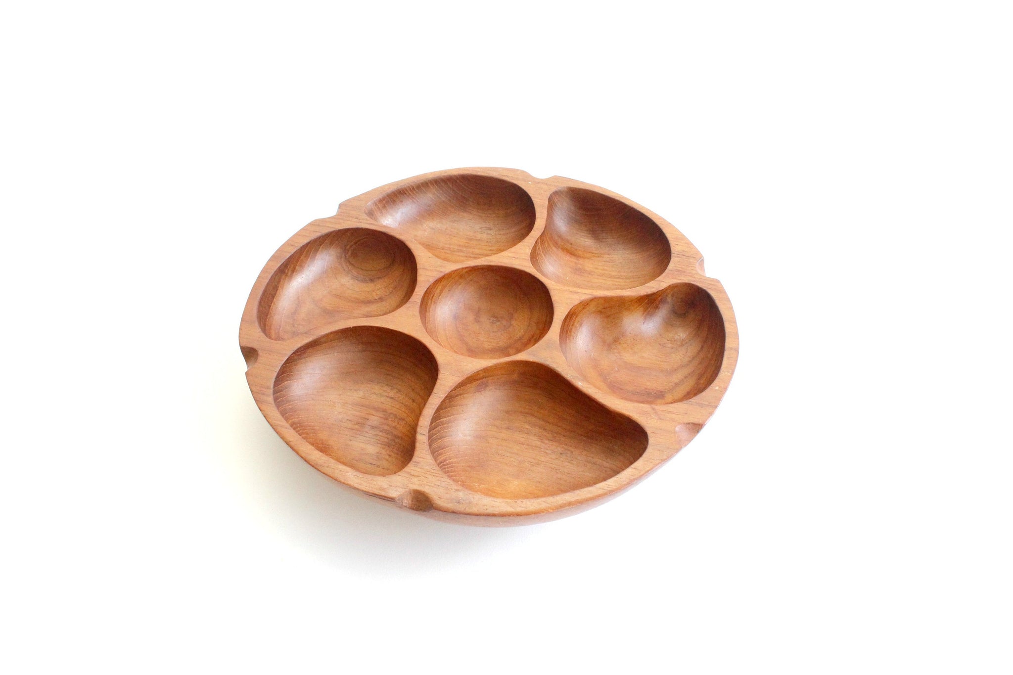 Vintage Teakwood Rotating Serving Plate, Round Wooden Divided Platter