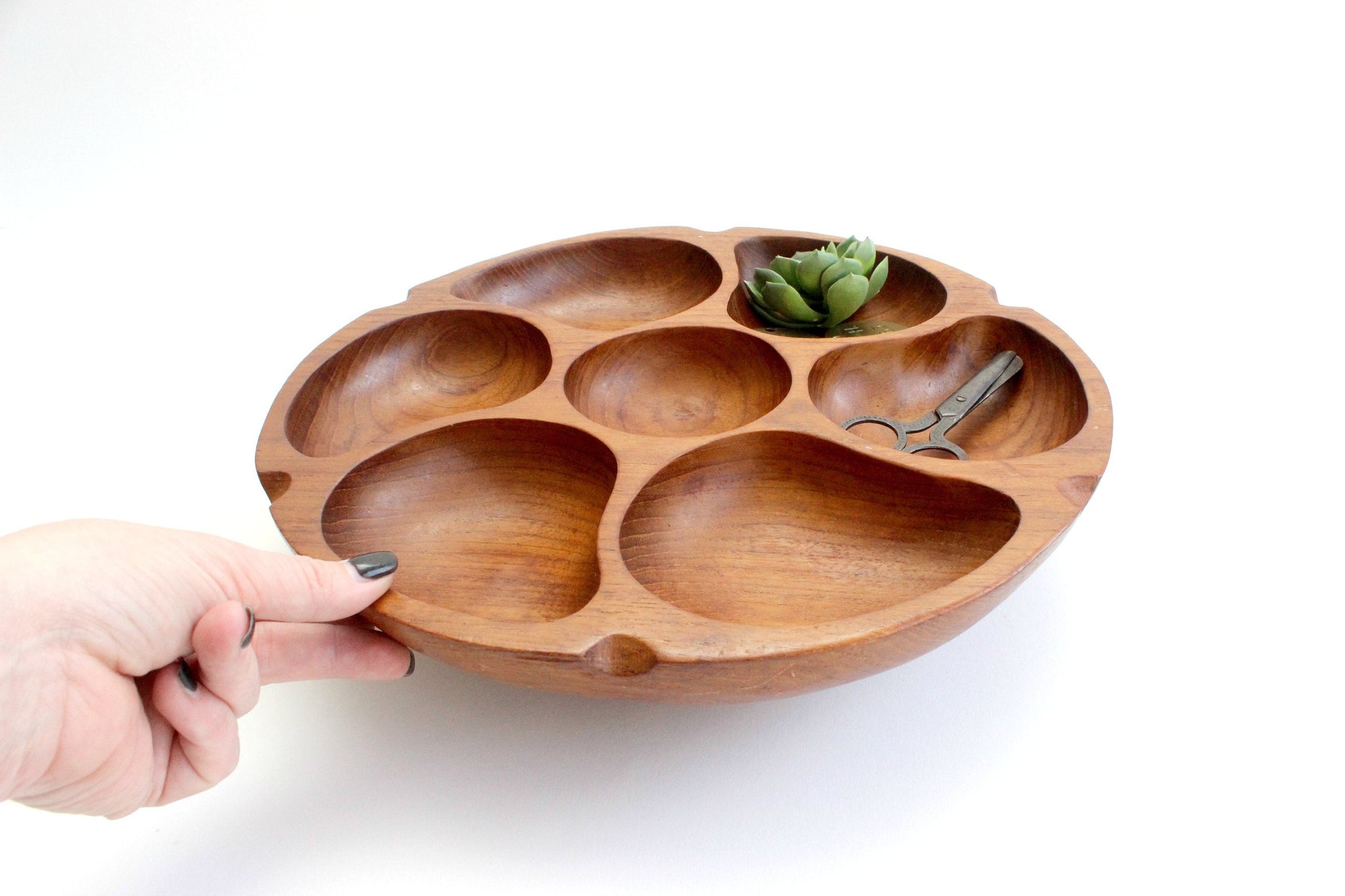 Vintage Teakwood Rotating Serving Plate, Round Wooden Divided Platter