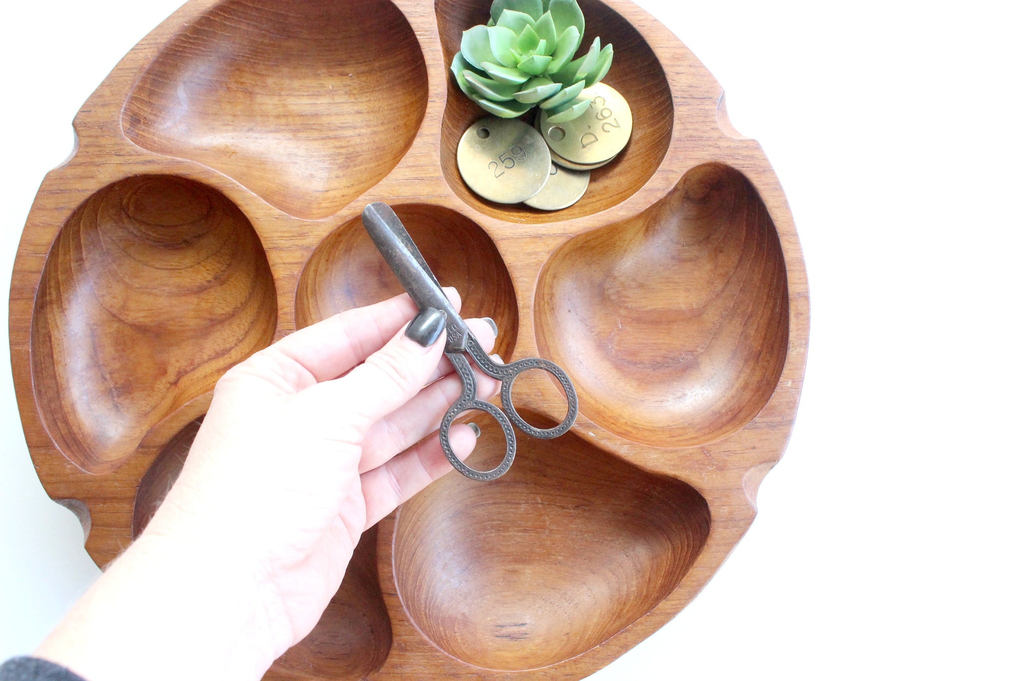 Vintage Teakwood Rotating Serving Plate, Round Wooden Divided Platter