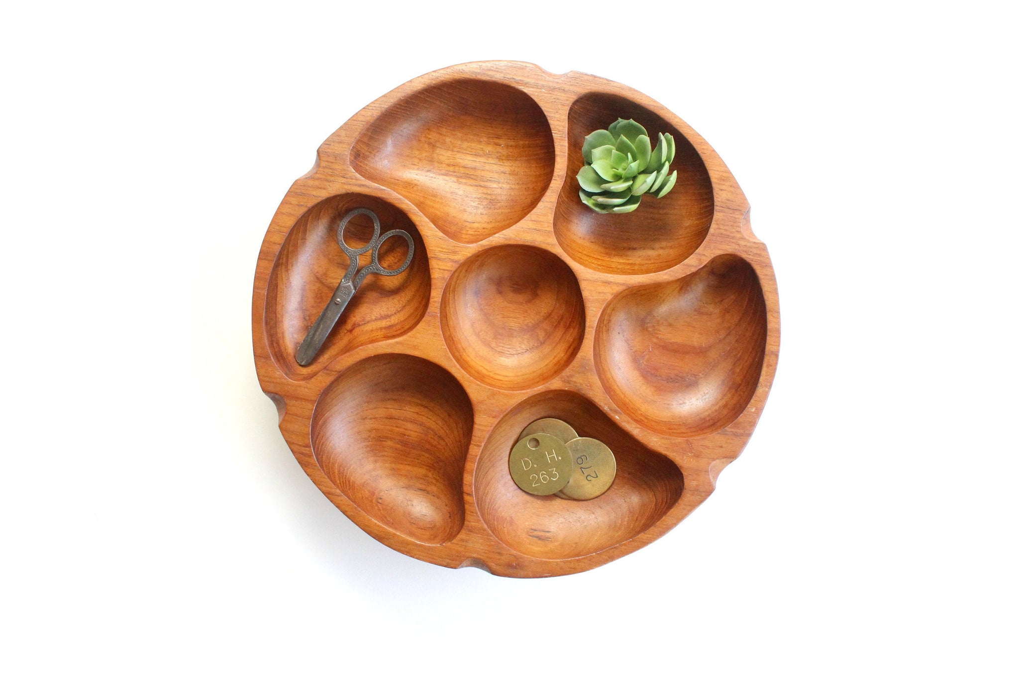 Vintage Teakwood Rotating Serving Plate, Round Wooden Divided Platter
