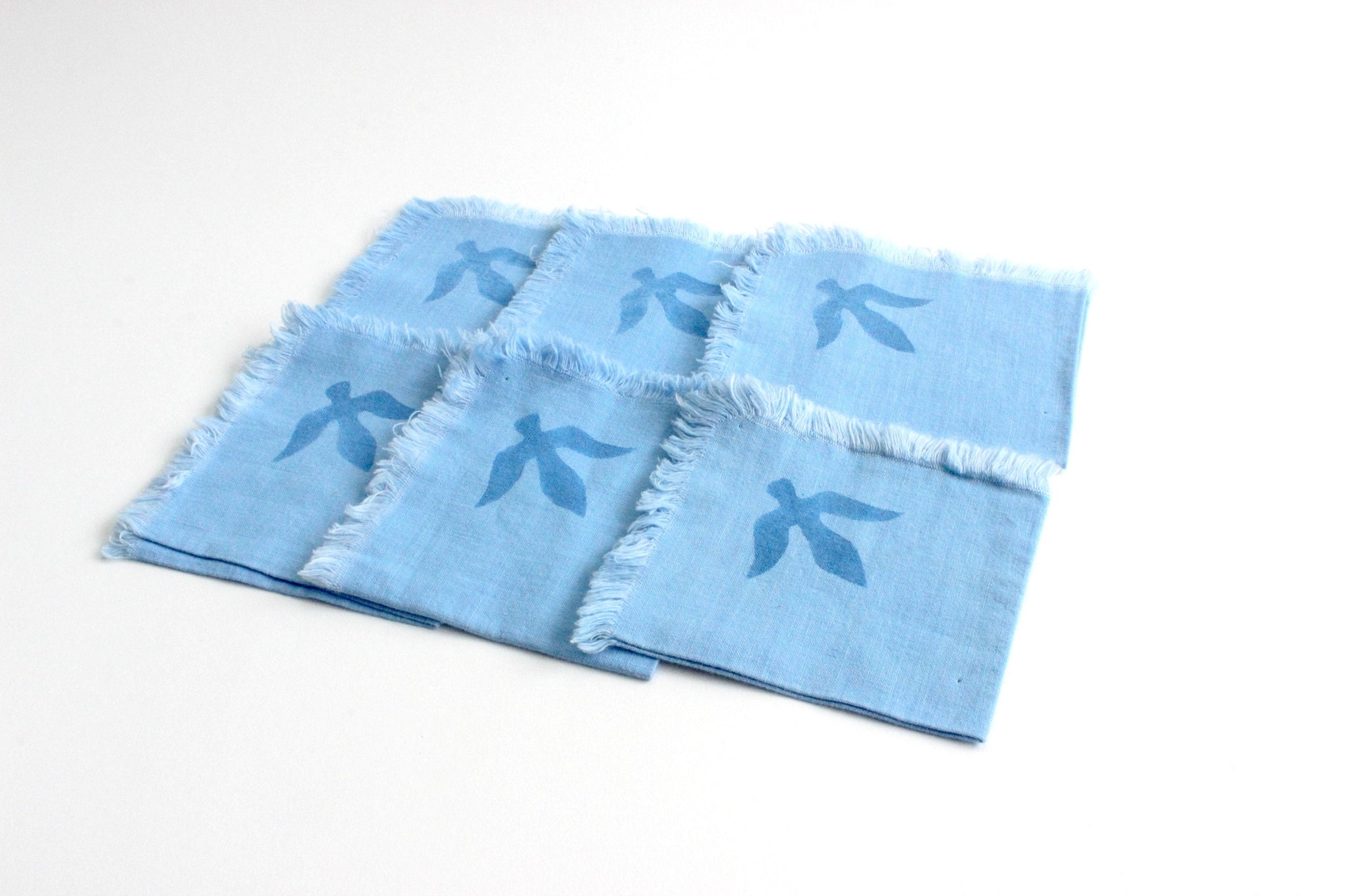 Vintage Handmade Cotton Napkins, Set of 6 Blue Cloth Napkins