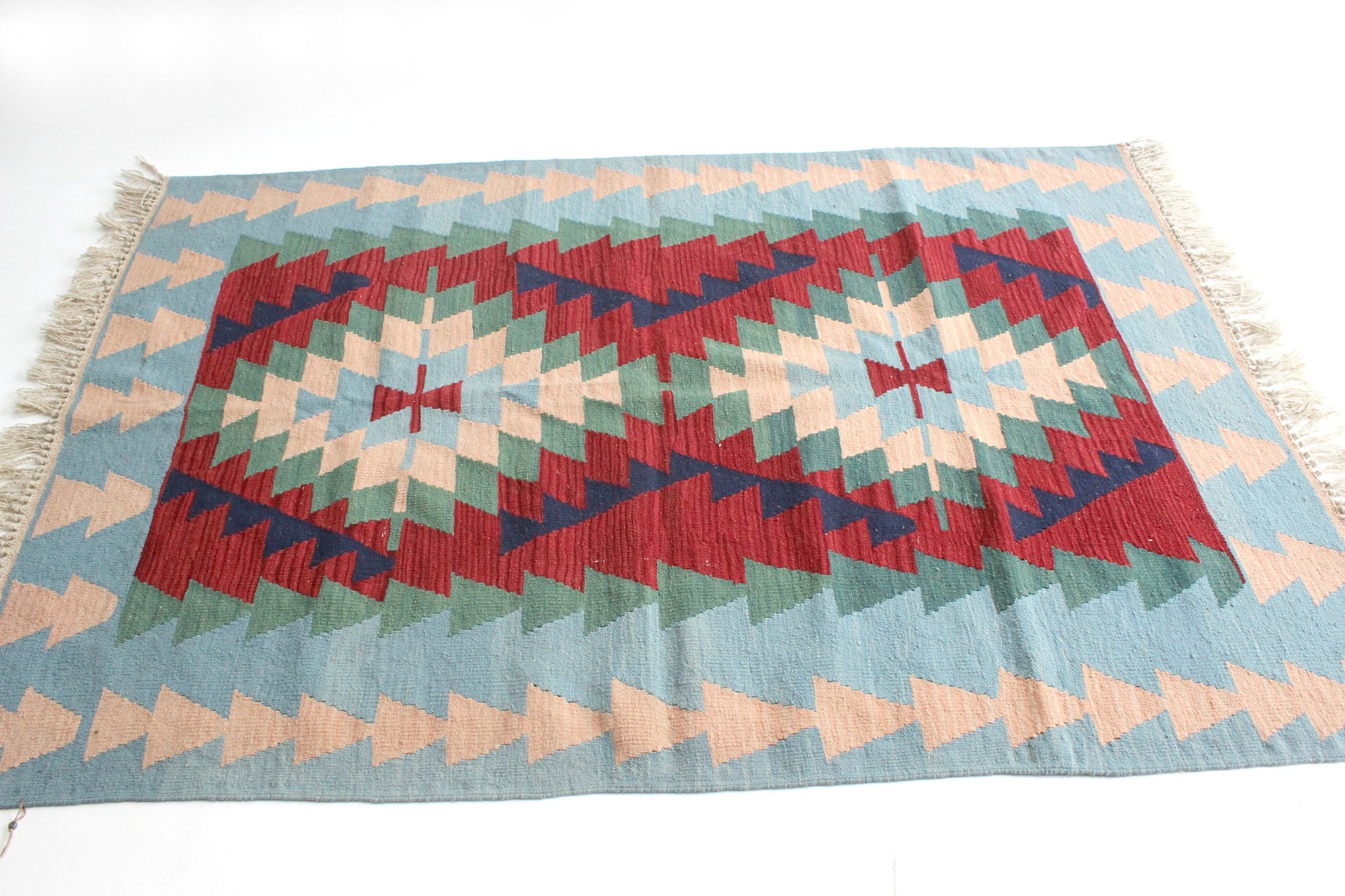 Vintage Turkish Kilim Rug, Hand Woven Geometric Rug, 4' x 6' Wool Area Rug