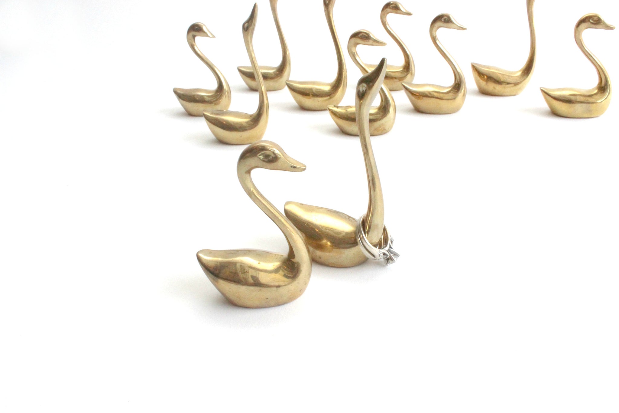Brass Swan Ring Holders, Bird Figurine, Stocking Stuffer