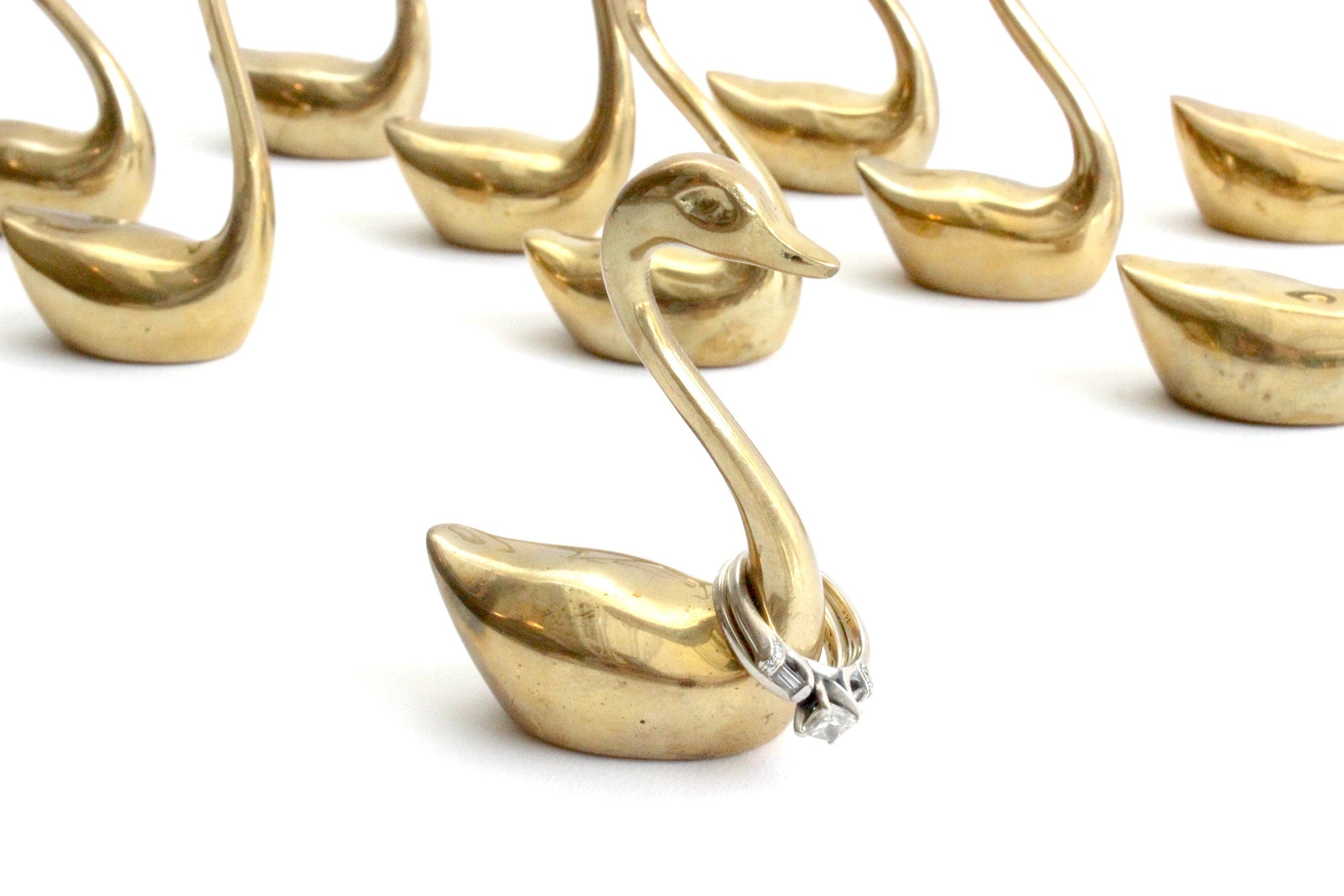 Brass Swan Ring Holders, Bird Figurine, Stocking Stuffer