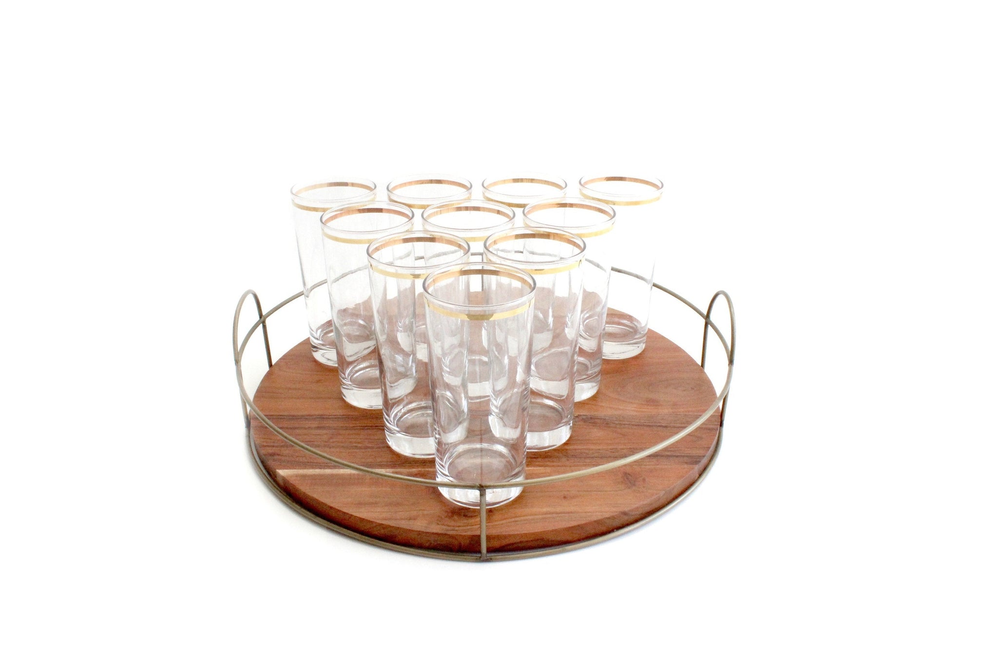 Vintage High Ball Glasses, Set of 11 - Mid Century Tumblers with Gold Trim, Water Glasses