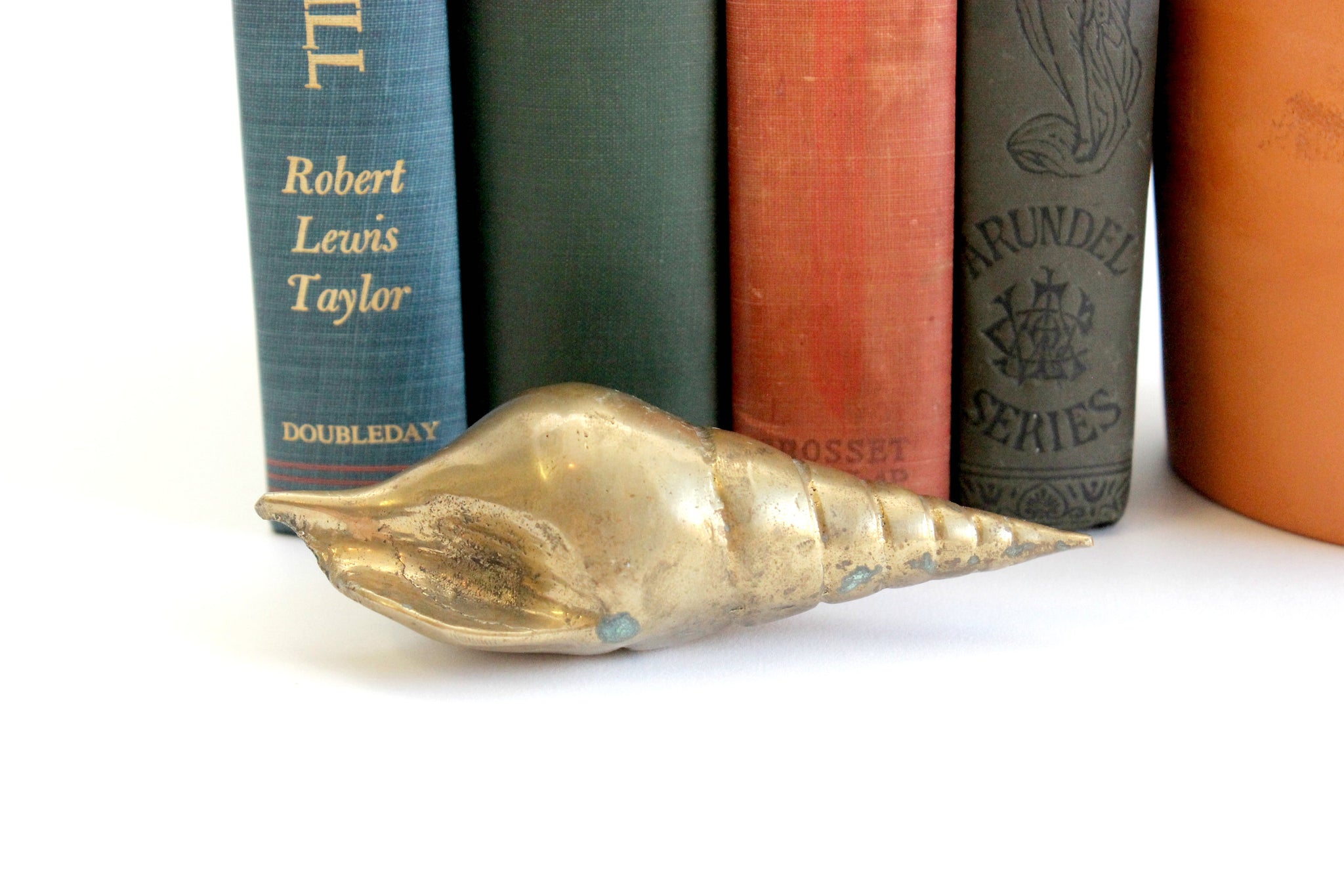 Solid Brass Shell Figurine, Mid Century Beach House Decor