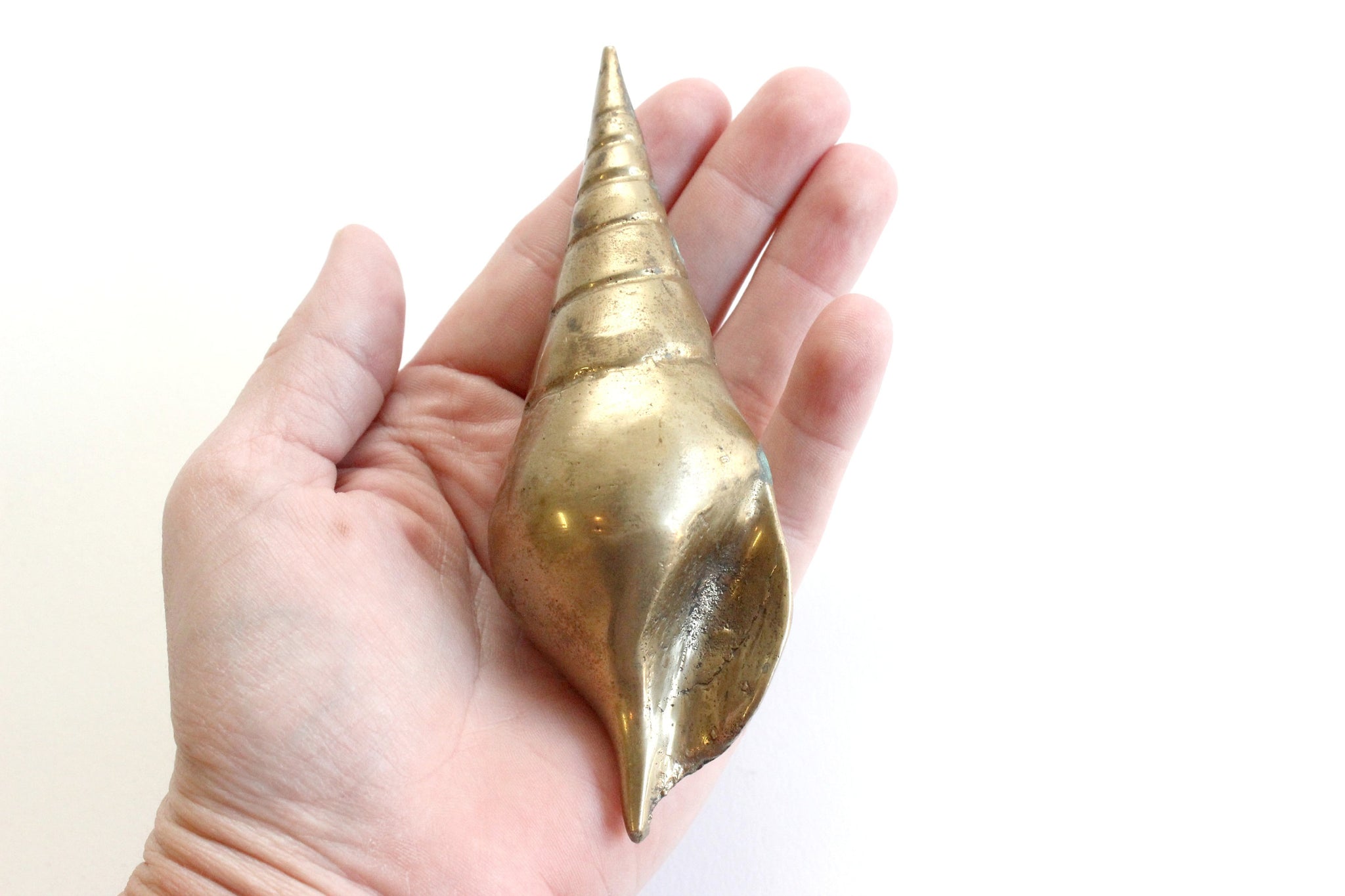 Solid Brass Shell Figurine, Mid Century Beach House Decor