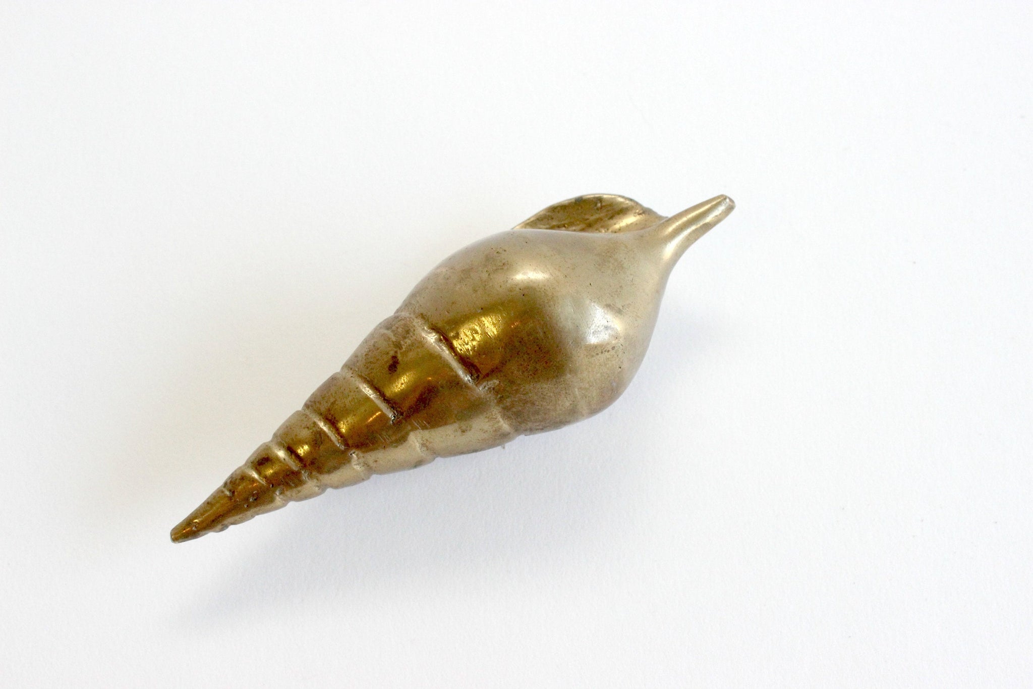 Solid Brass Shell Figurine, Mid Century Beach House Decor