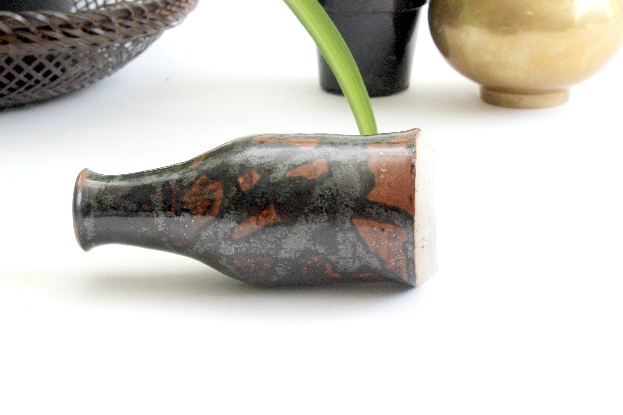 Vintage Stoneware Bud Vase, Glazed Stoneware Bottle