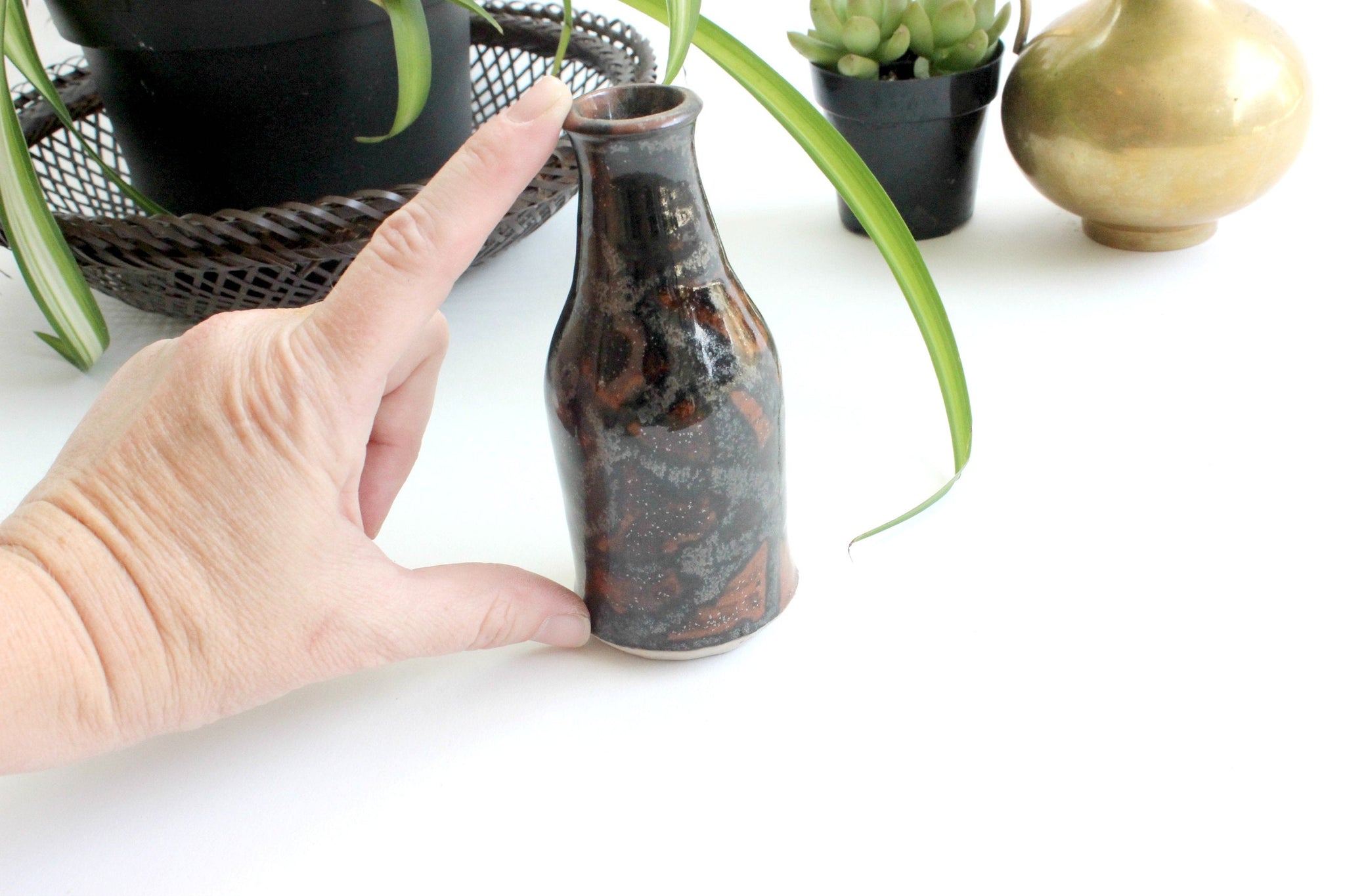 Vintage Stoneware Bud Vase, Glazed Stoneware Bottle