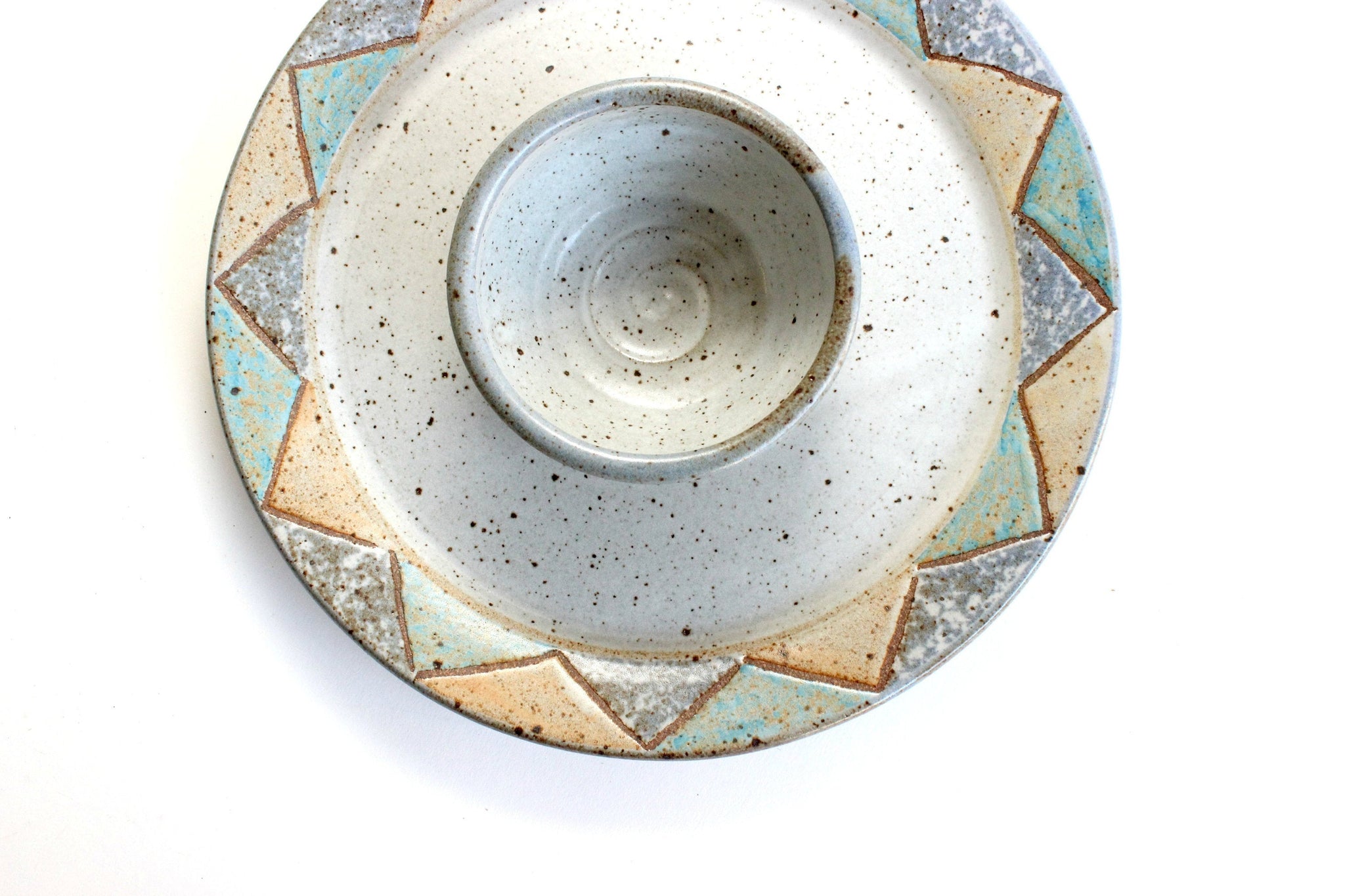Vintage Stoneware Chips & Salsa Plate, Chip and Dip Platter, Ceramic Servingware
