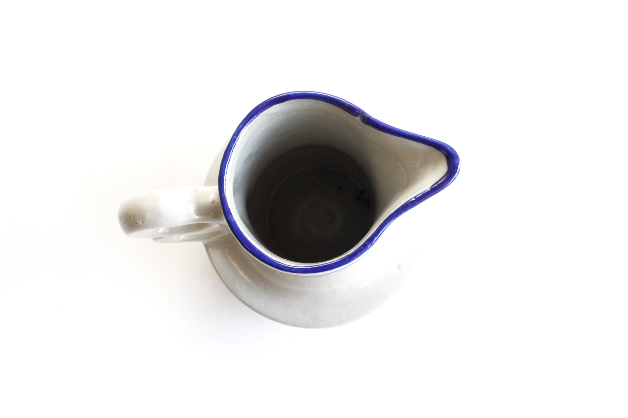 Mexican Stoneware Pitcher, Hand Painted Ceramic Vase, Blue & White Pottery