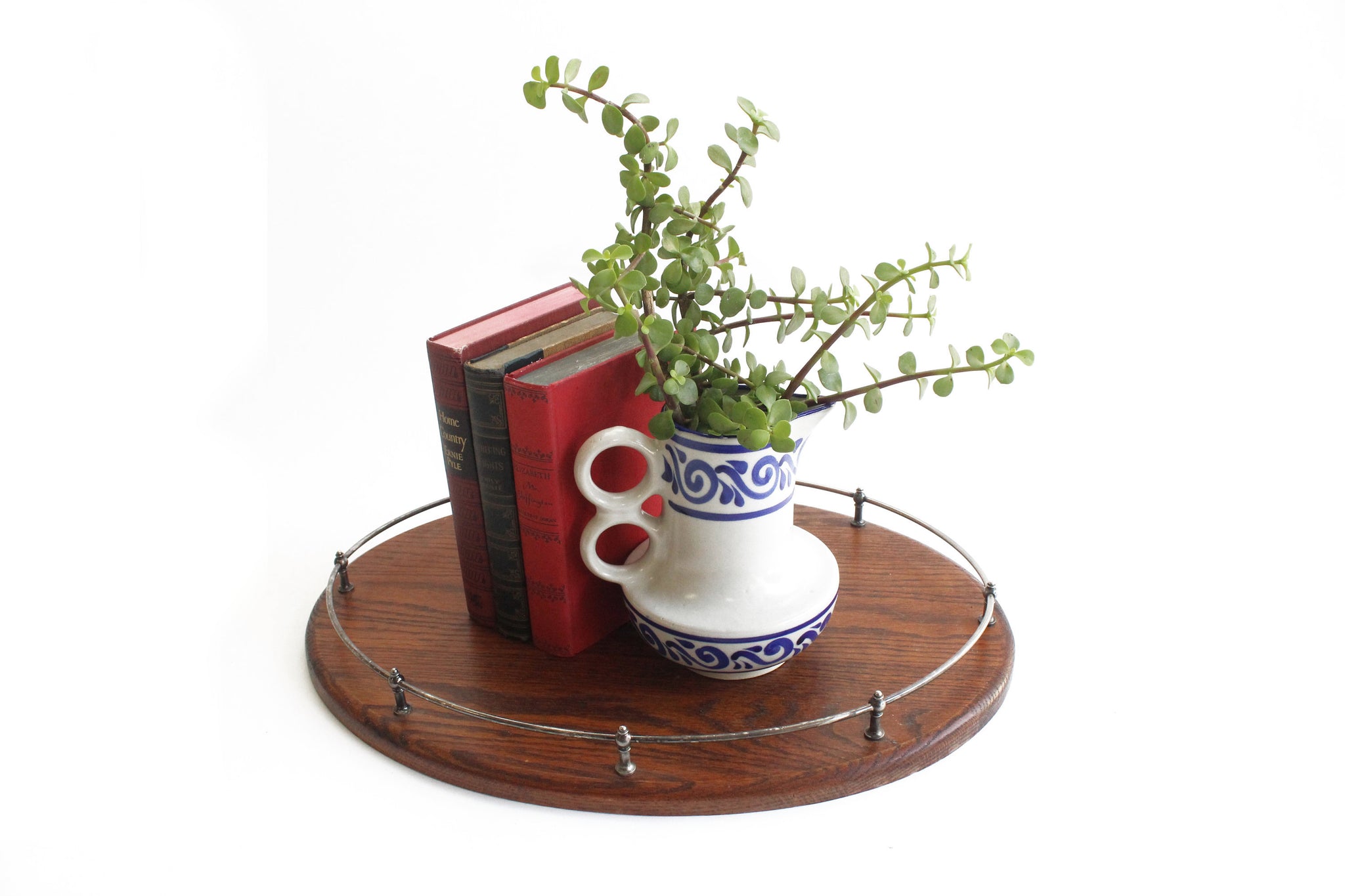 Mexican Stoneware Pitcher, Hand Painted Ceramic Vase, Blue & White Pottery