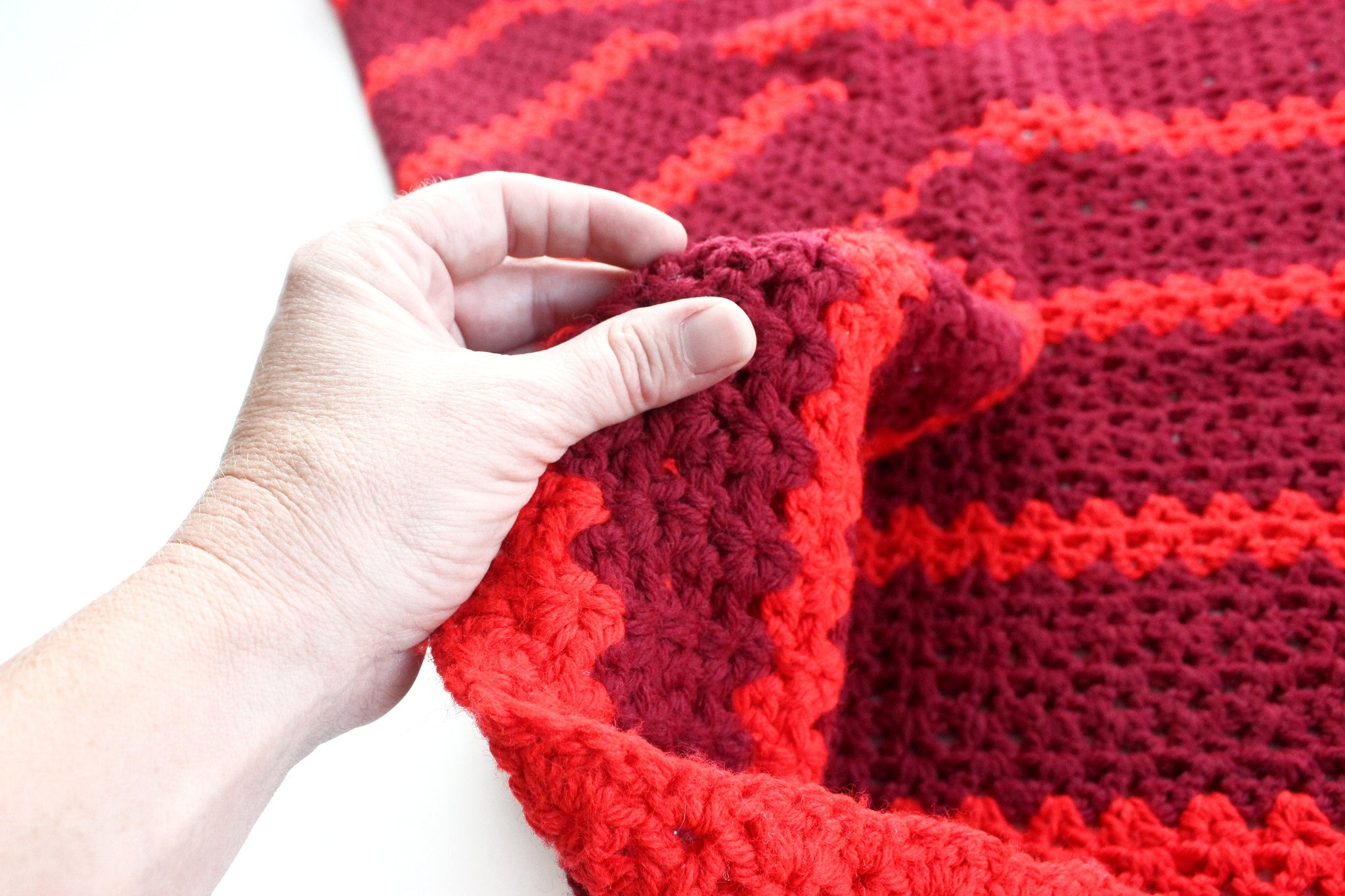 Vintage Knit Wool Baby Blanket, Maroon and Red Striped Blanket