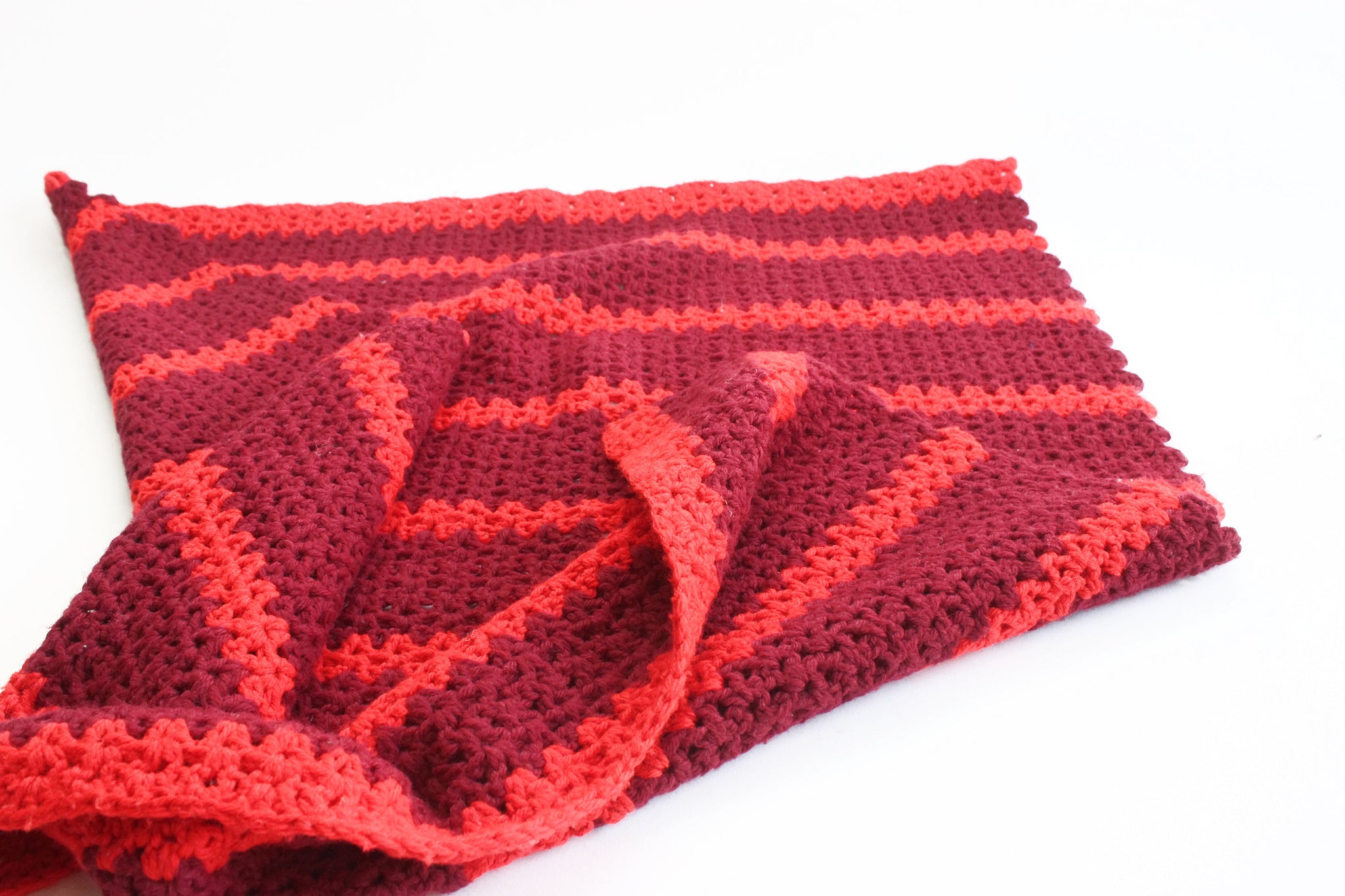 Vintage Knit Wool Baby Blanket, Maroon and Red Striped Blanket