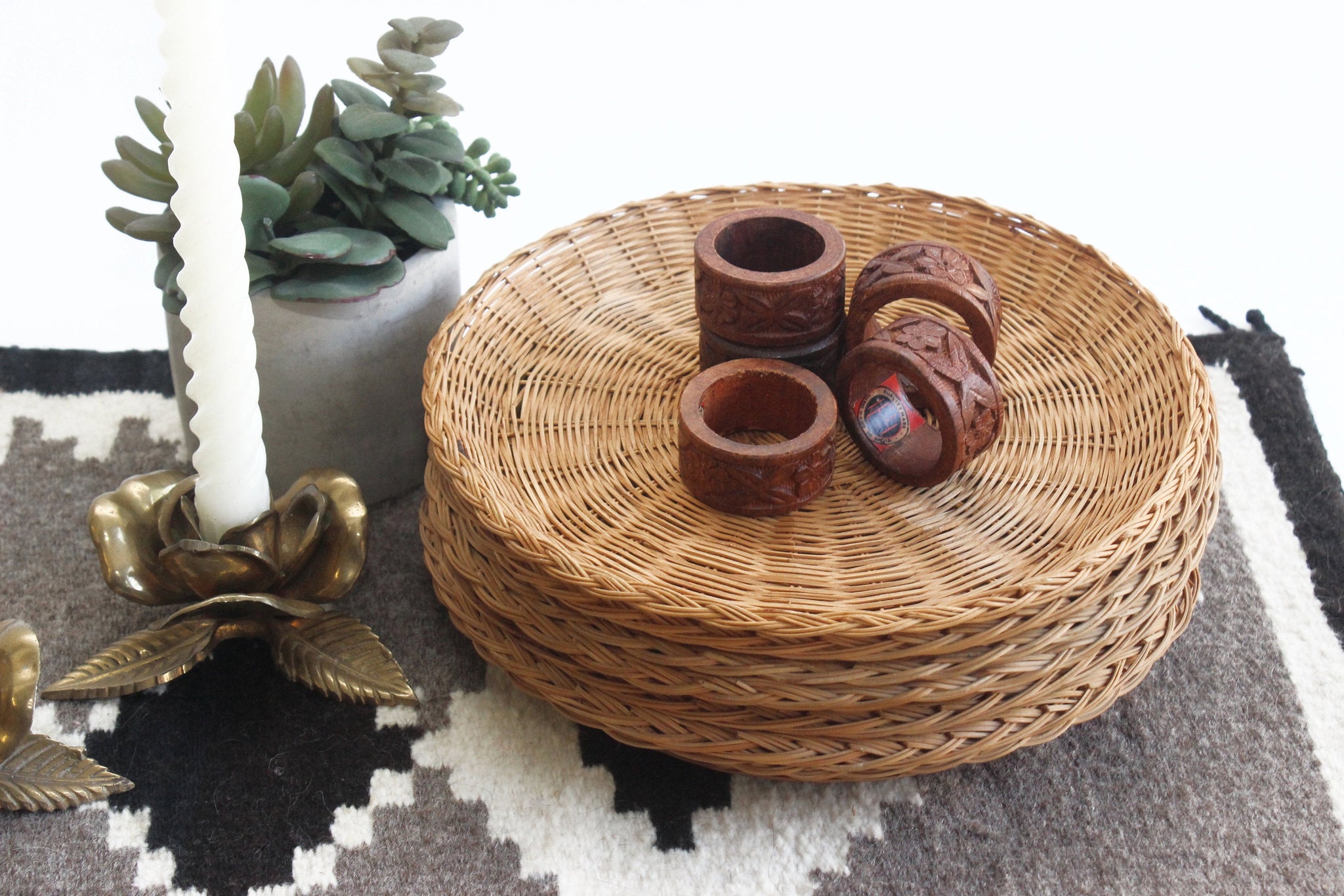 Carved Wood Napkin Rings, Boho Style Dining