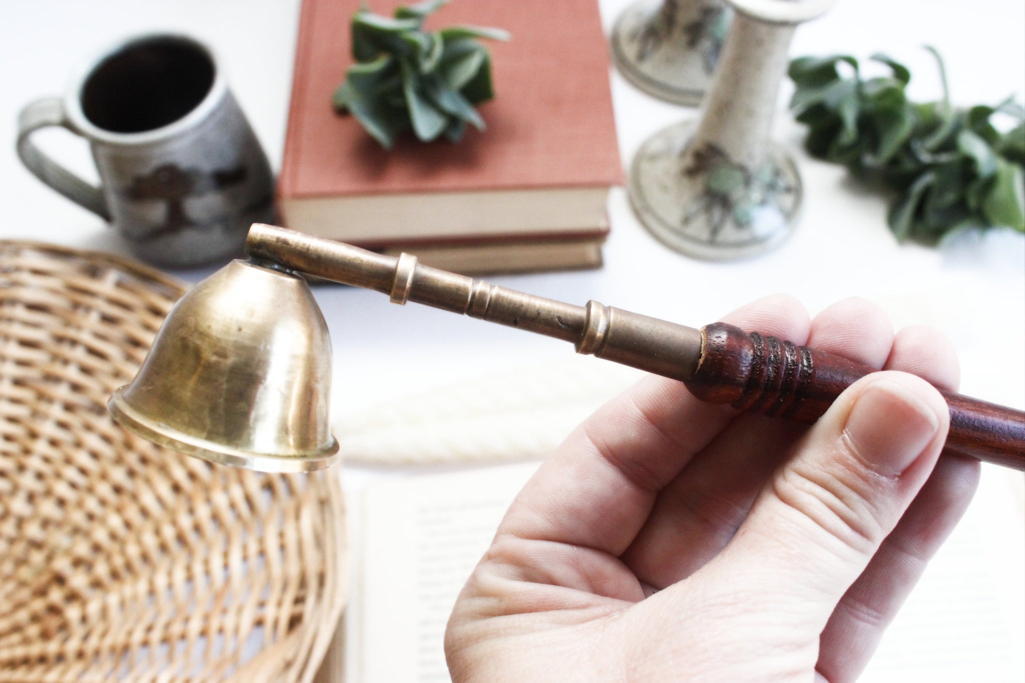 Vintage Candle Snuffer, Wood and Brass Candle Snuffer