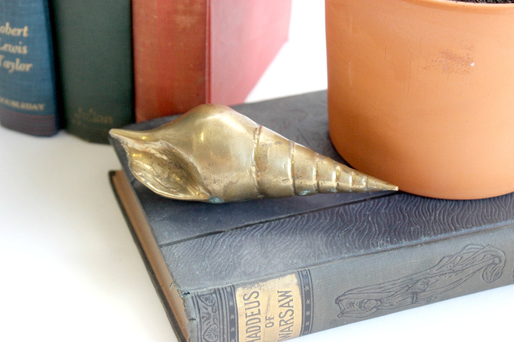 Solid Brass Shell Figurine, Mid Century Beach House Decor