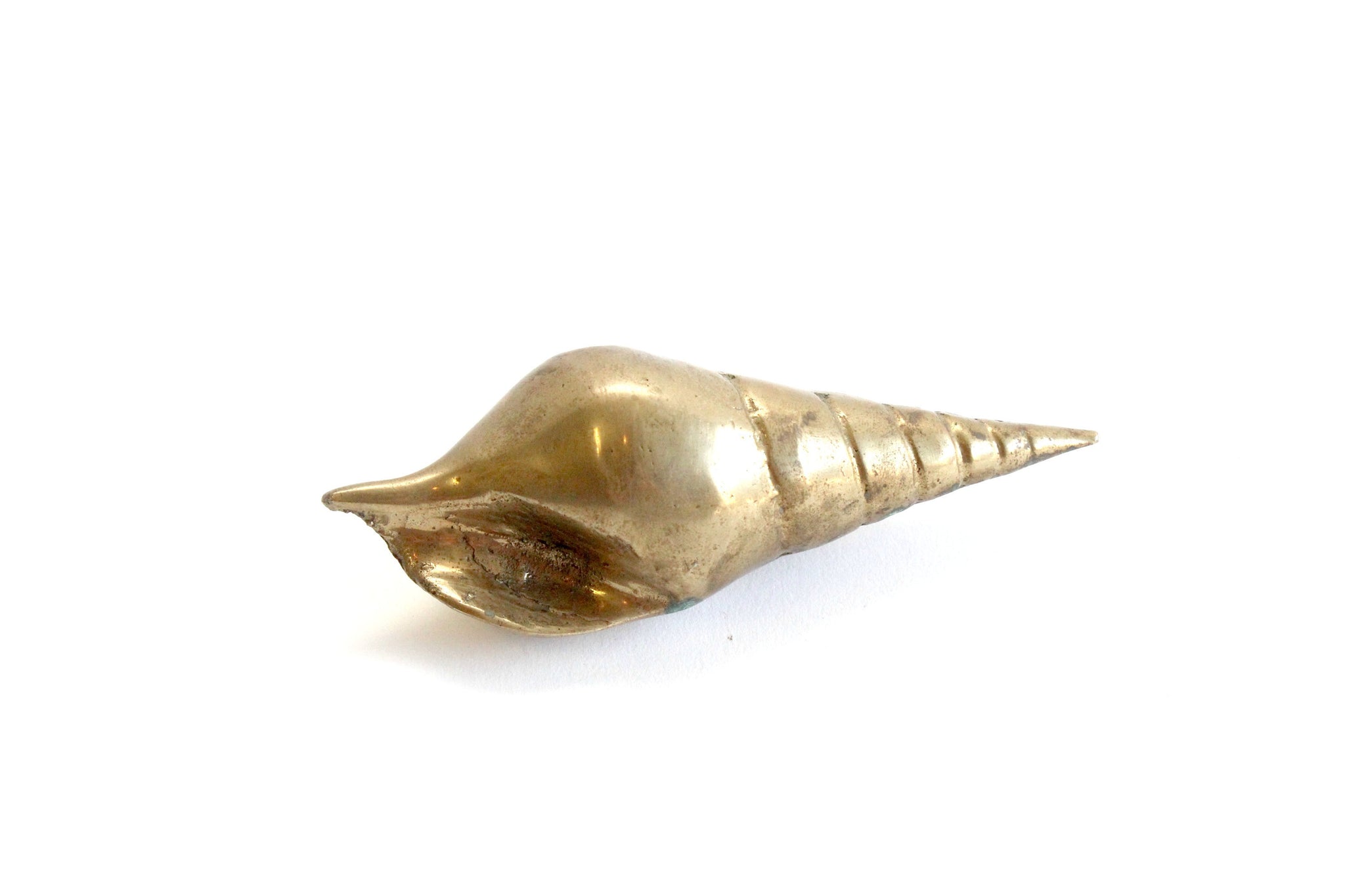 Solid Brass Shell Figurine, Mid Century Beach House Decor