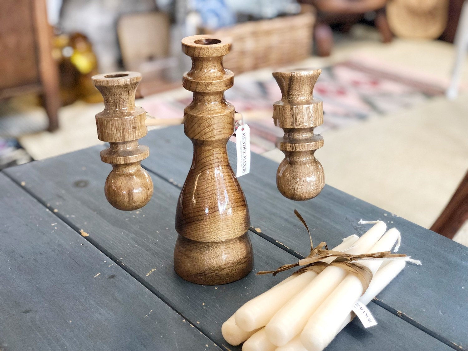 Wood Candlestick Holder, Mid Century Modern Home Decor