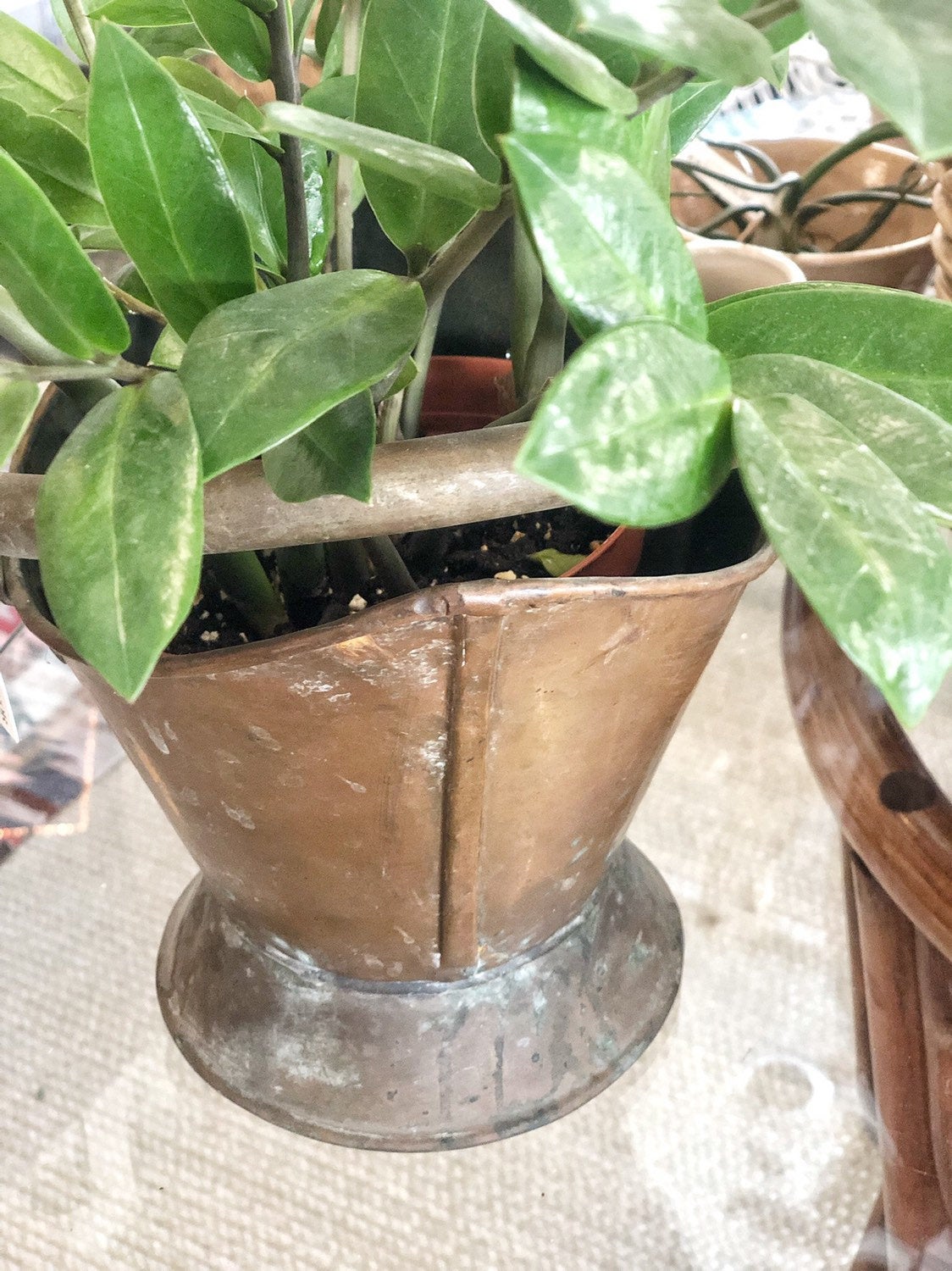 Farmhouse Style Decor, Antique Brass Bucket, Indoor Planter, Rustic Home Decor