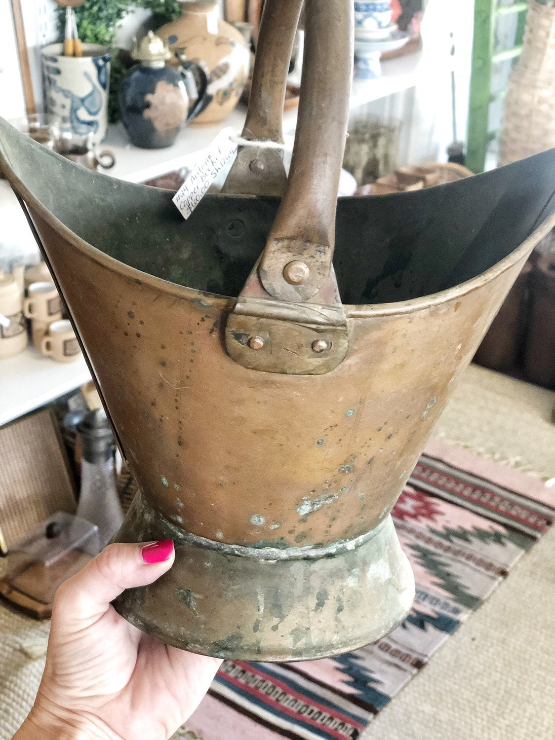 Farmhouse Style Decor, Antique Brass Bucket, Indoor Planter, Rustic Home Decor