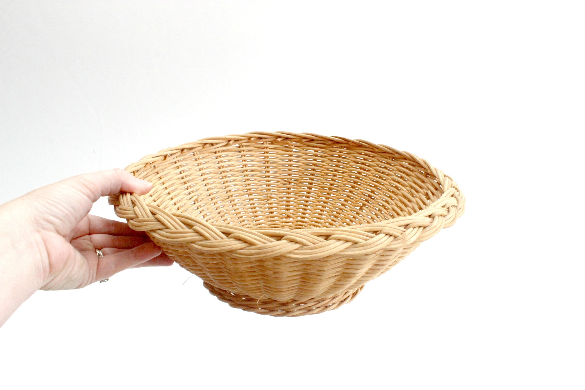 Vintage Wicker Basket Bowl, Natural Woven Fruit Bowl