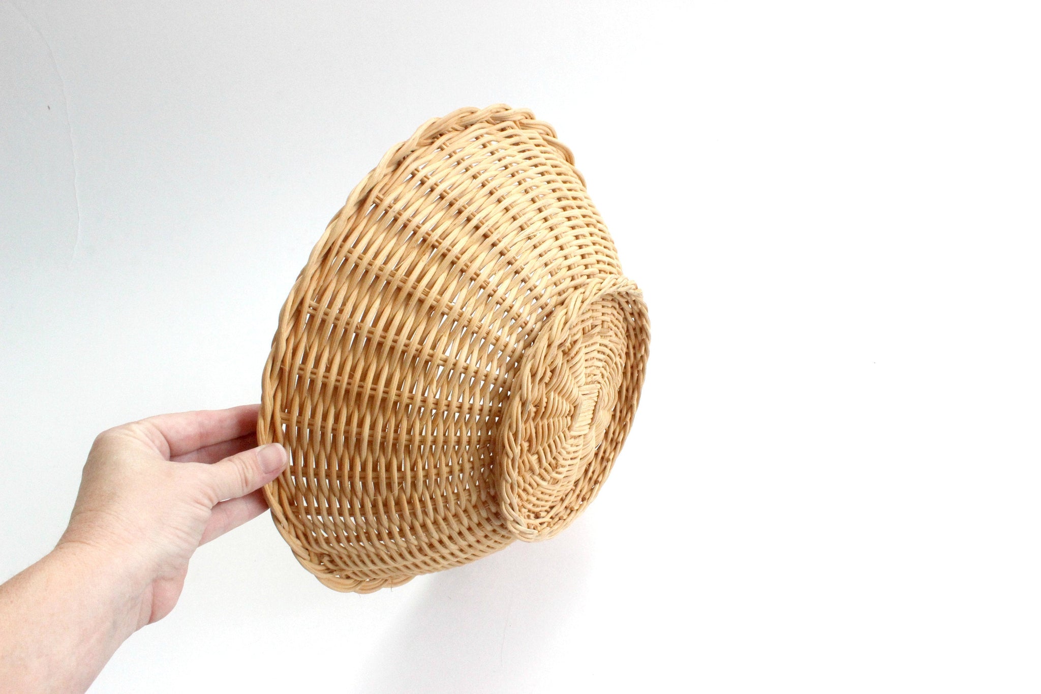 Vintage Wicker Basket Bowl, Natural Woven Fruit Bowl