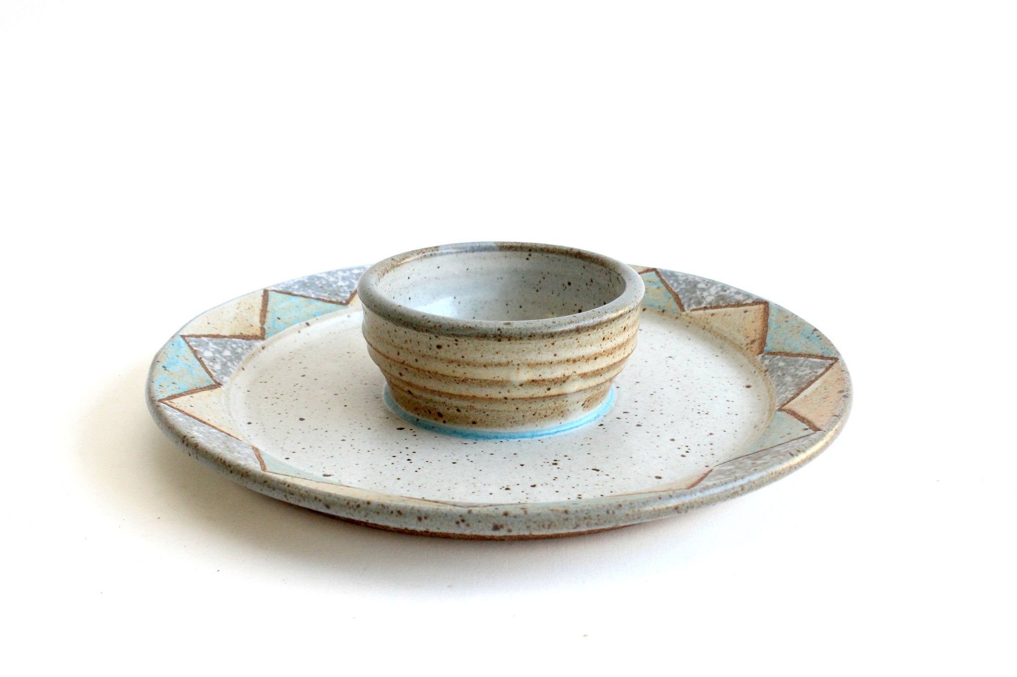 Vintage Stoneware Chips & Salsa Plate, Chip and Dip Platter, Ceramic Servingware