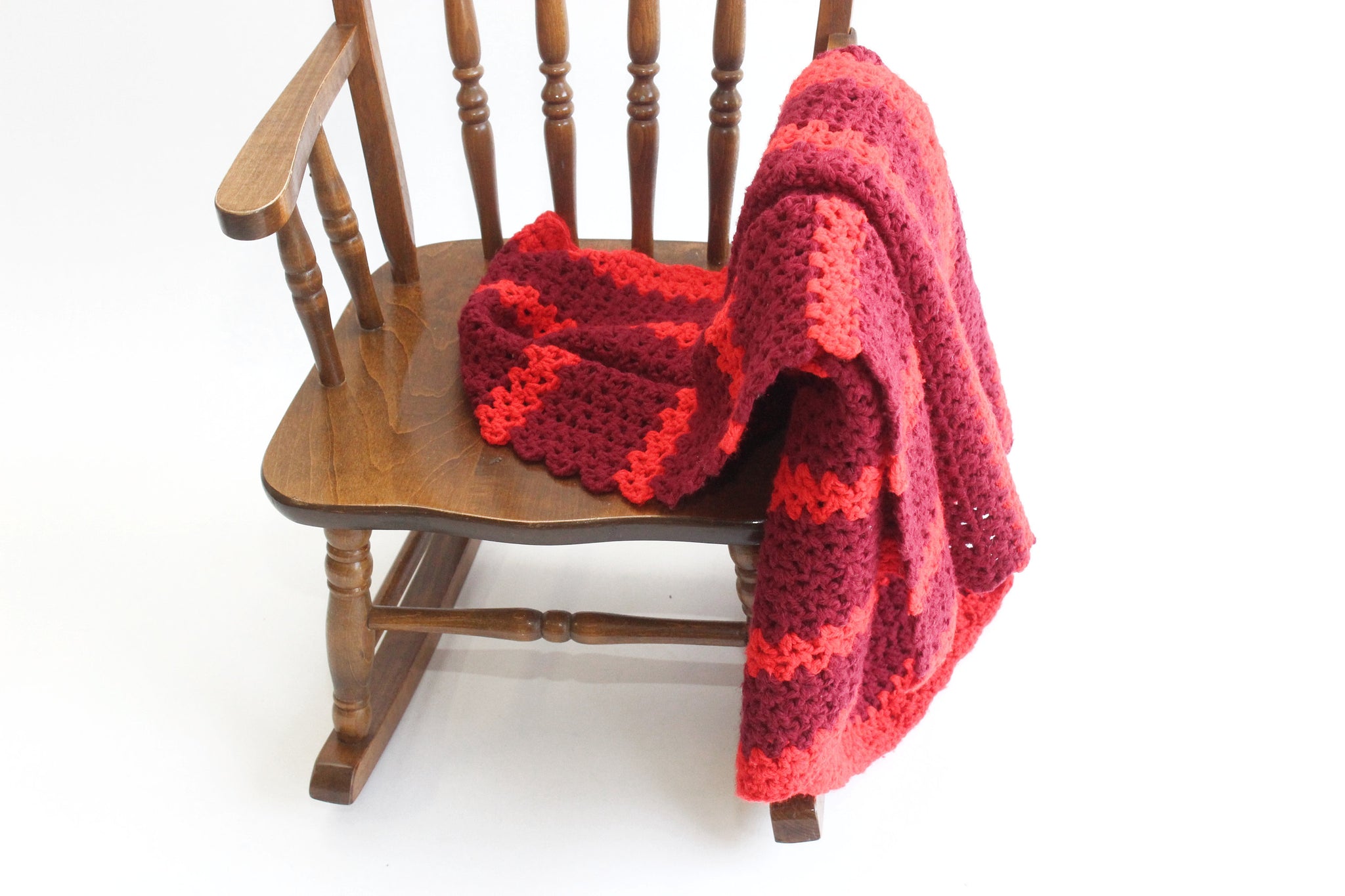 Vintage Knit Wool Baby Blanket, Maroon and Red Striped Blanket