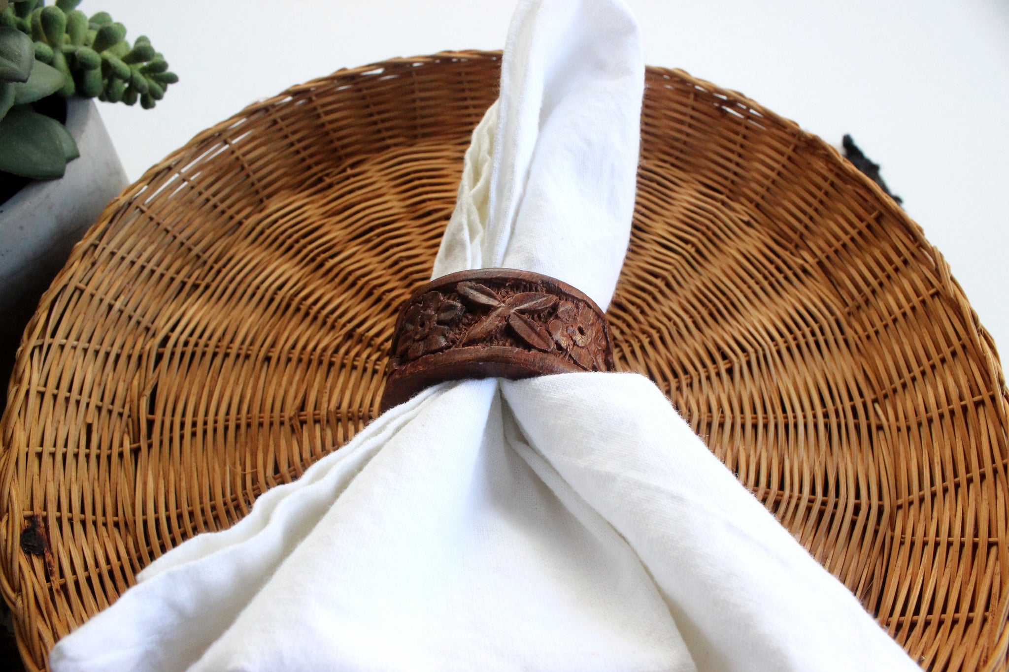 Carved Wood Napkin Rings, Boho Style Dining