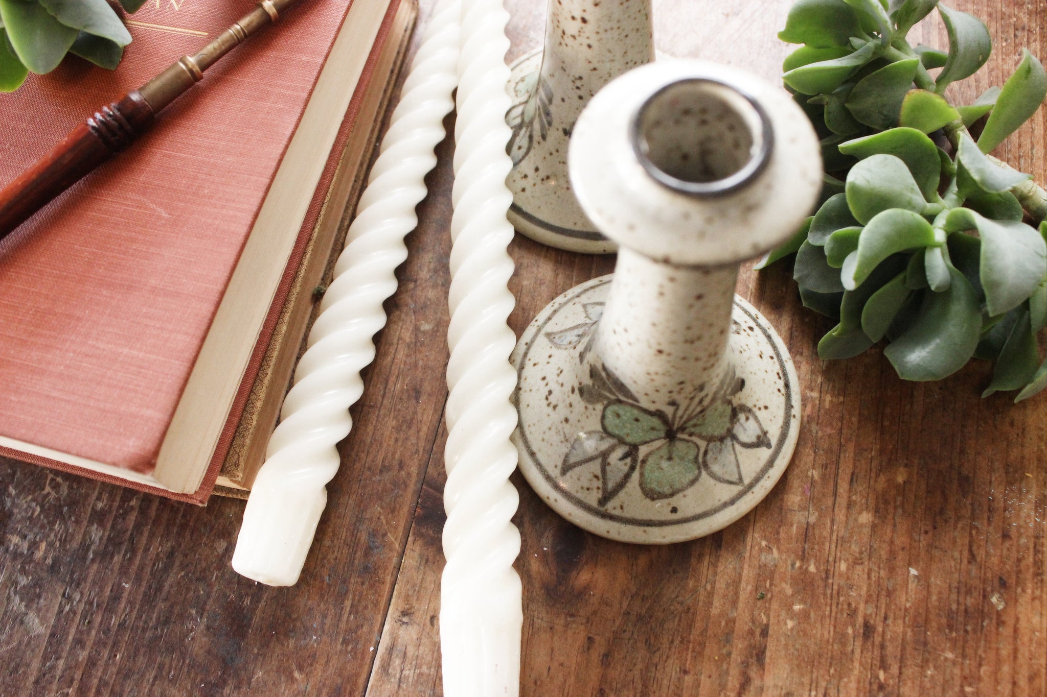 Stoneware Candlestick Holders, Boho Style Table/Mantel Decor,