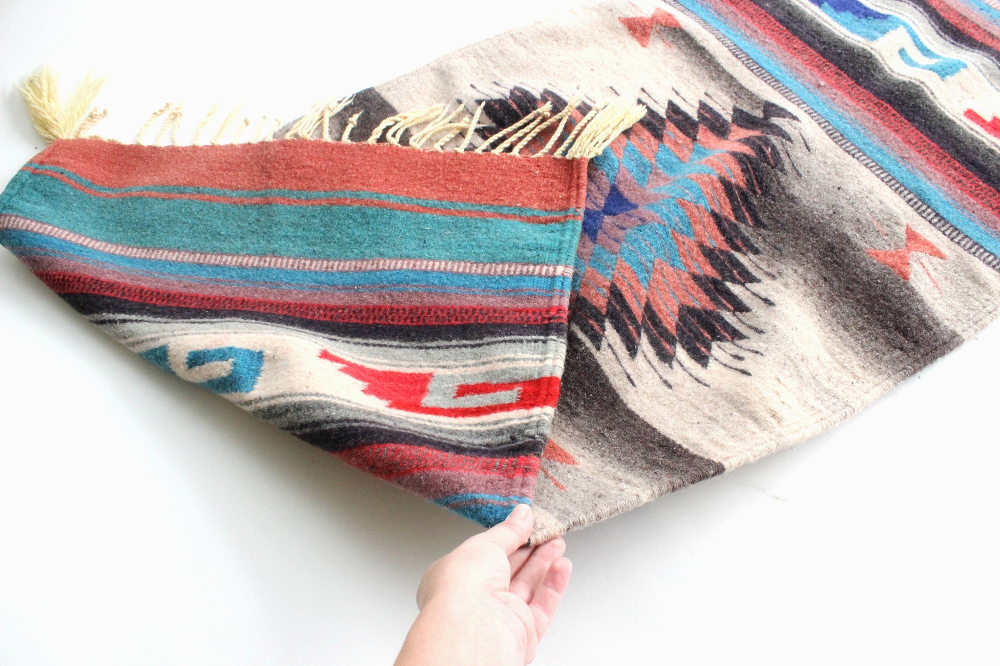Mexican Area Rug, Small Hand Woven Rug, Bohemian Home Decor