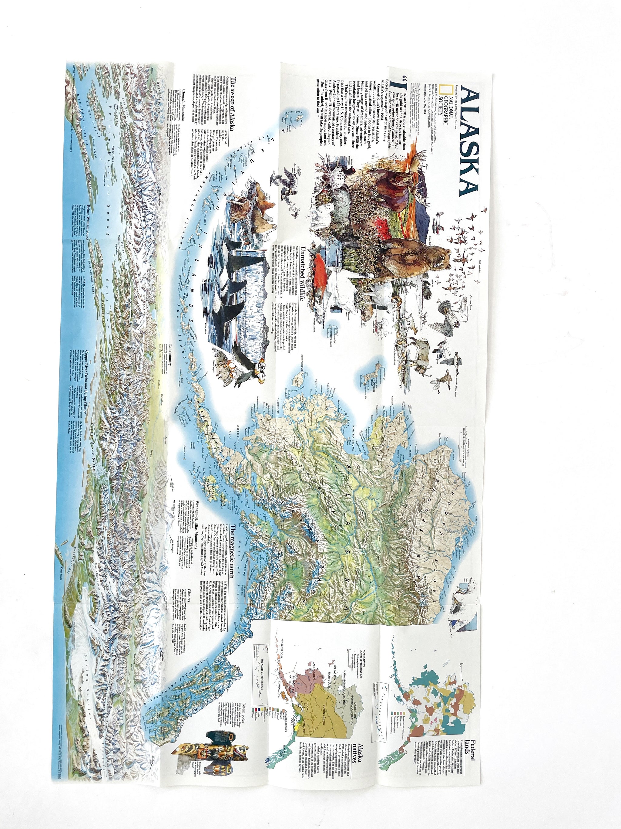 National Geographic Map of Alaska, Vintage Paper Poster Map