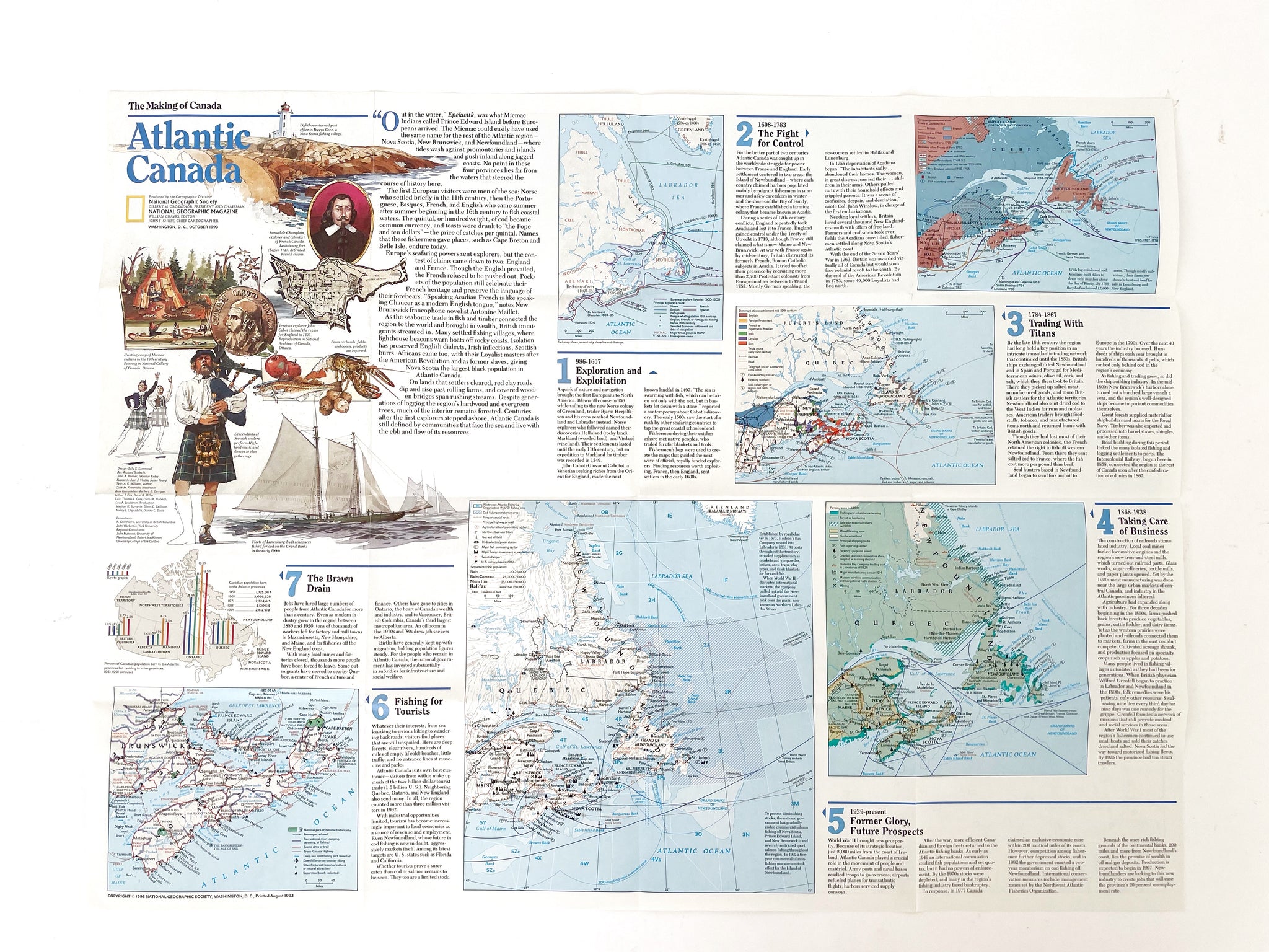 National Geographic Map of Atlantic Canada, Vintage Paper Poster Map