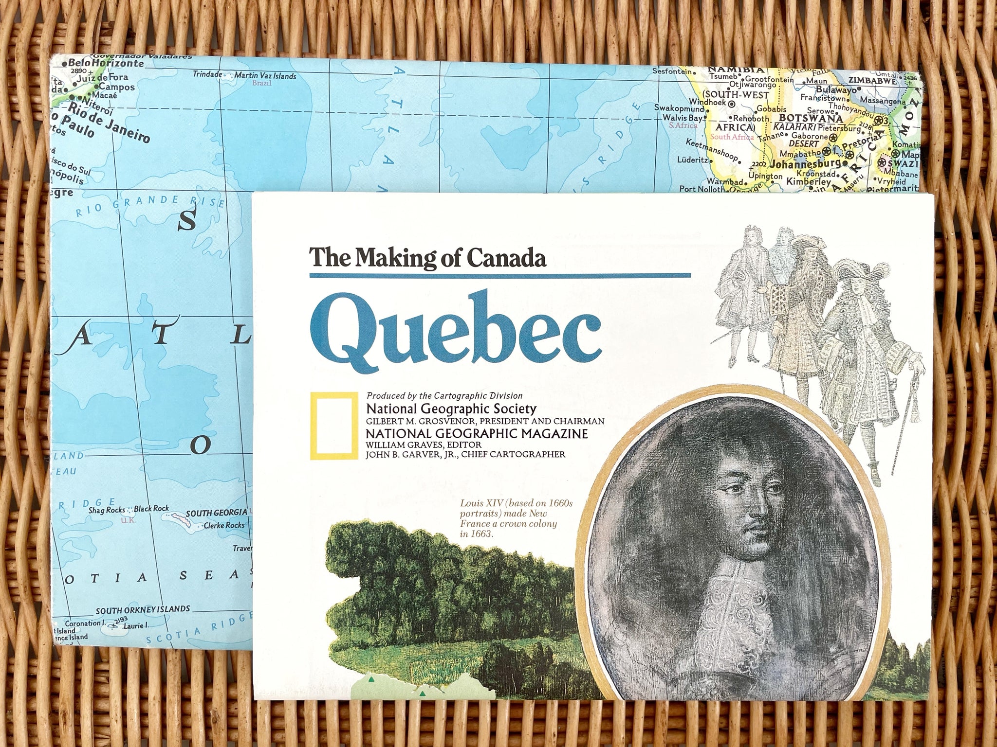 National Geographic Map of Quebec, Vintage Paper Poster Map