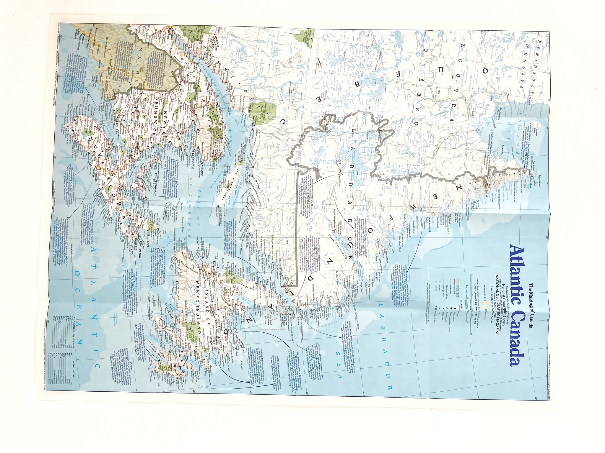 National Geographic Map of Atlantic Canada, Vintage Paper Poster Map