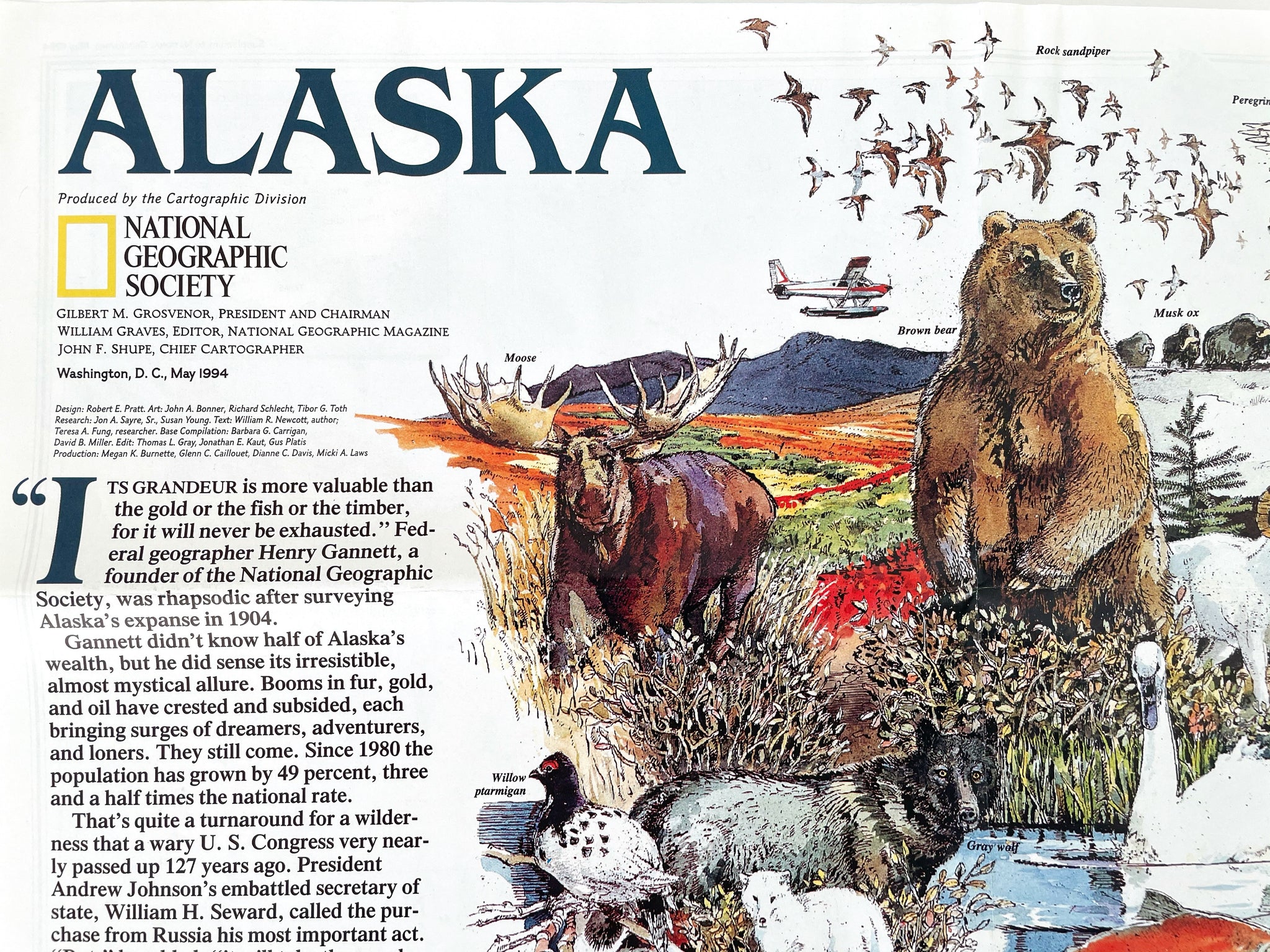 National Geographic Map of Alaska, Vintage Paper Poster Map