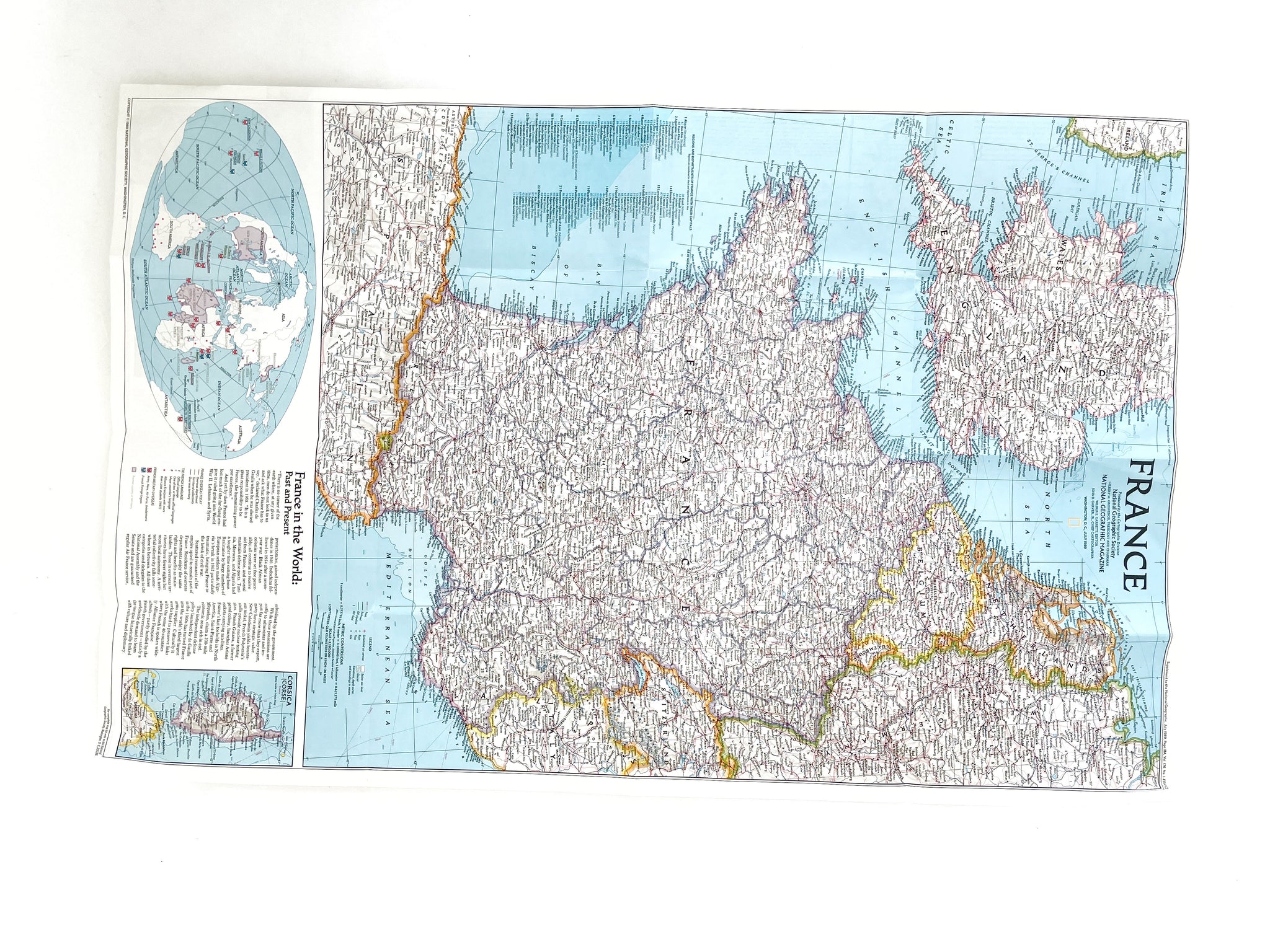 National Geographic Map of France, Vintage Paper Poster Map