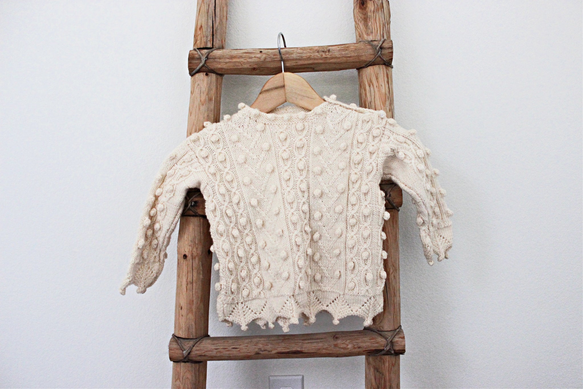 Hand Knit Child's Sweater, Cream Colored Winter Sweater