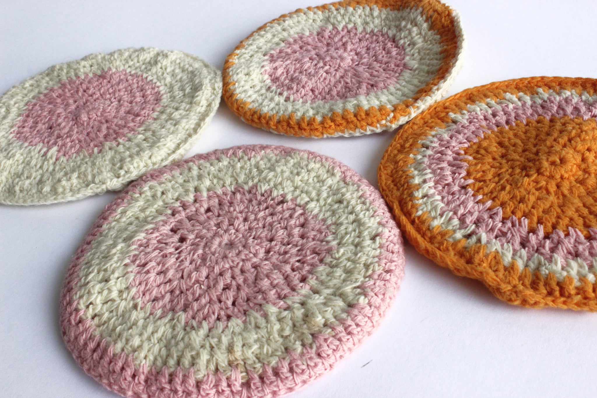Set of 4 Vintage Trivets, Hand Knit Hot Pads