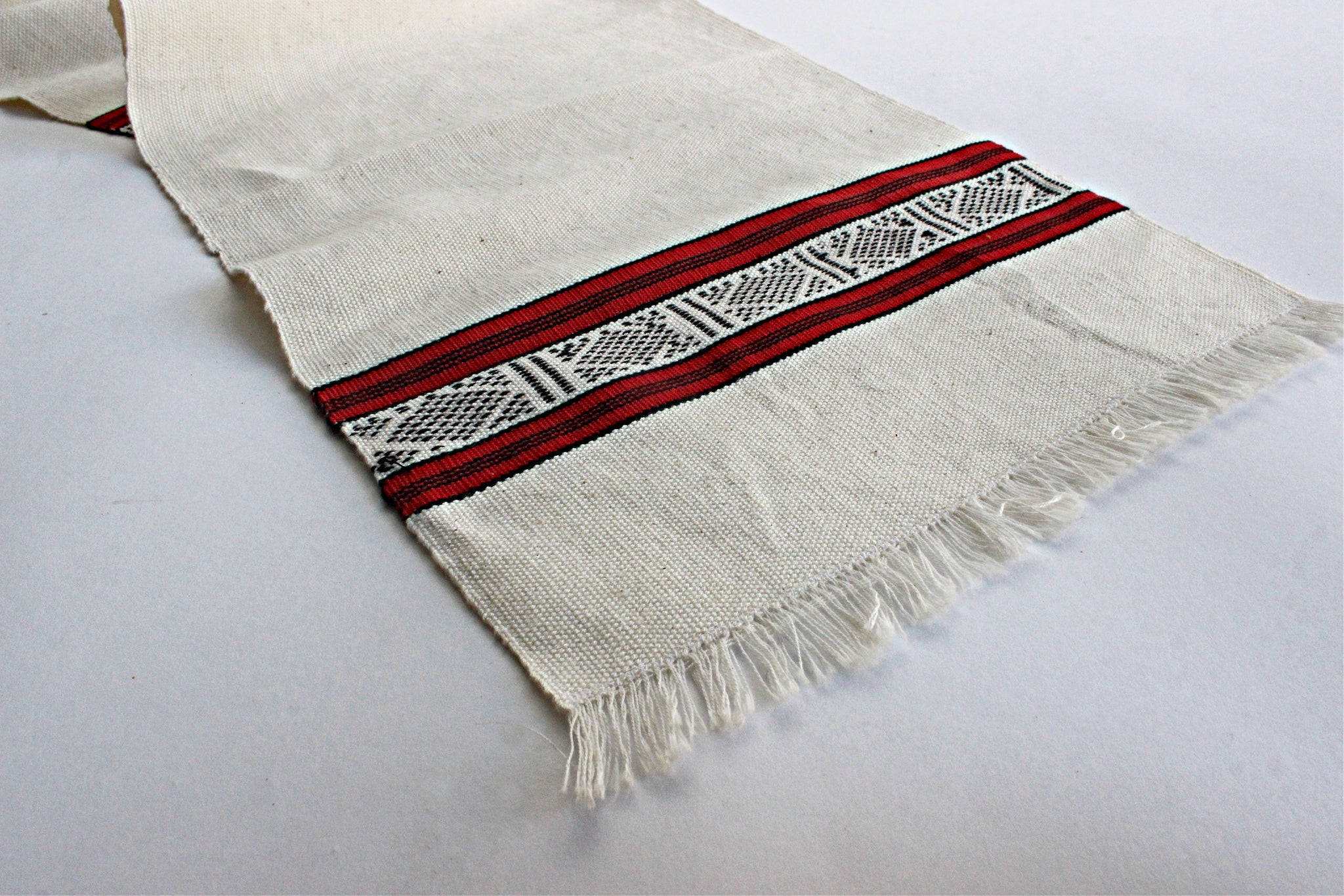 Vintage Linen Table Runner, 1970's Hand Stitched Table Runner