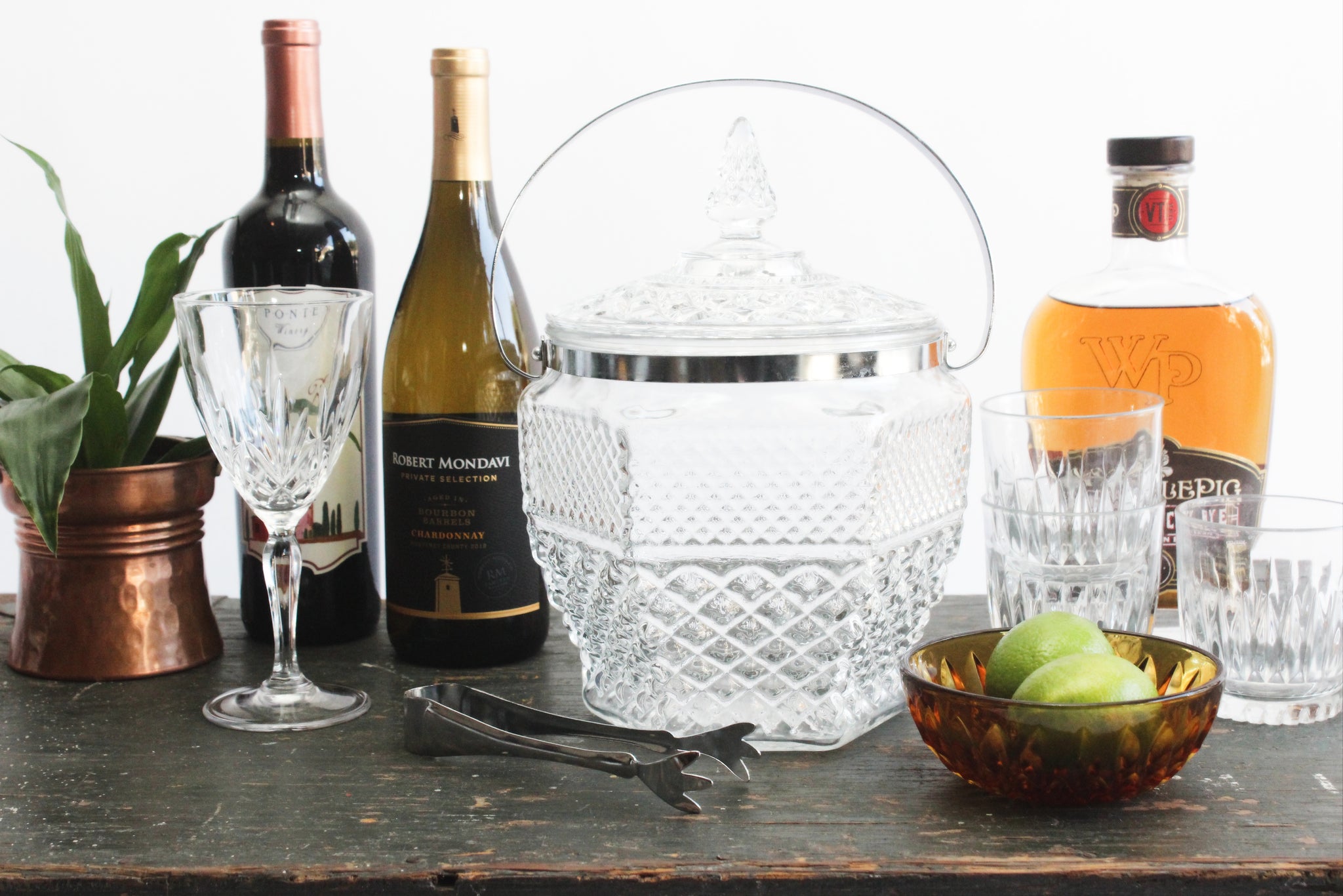 Mid Century Glass Ice Bucket, Vintage Glass Ice Container