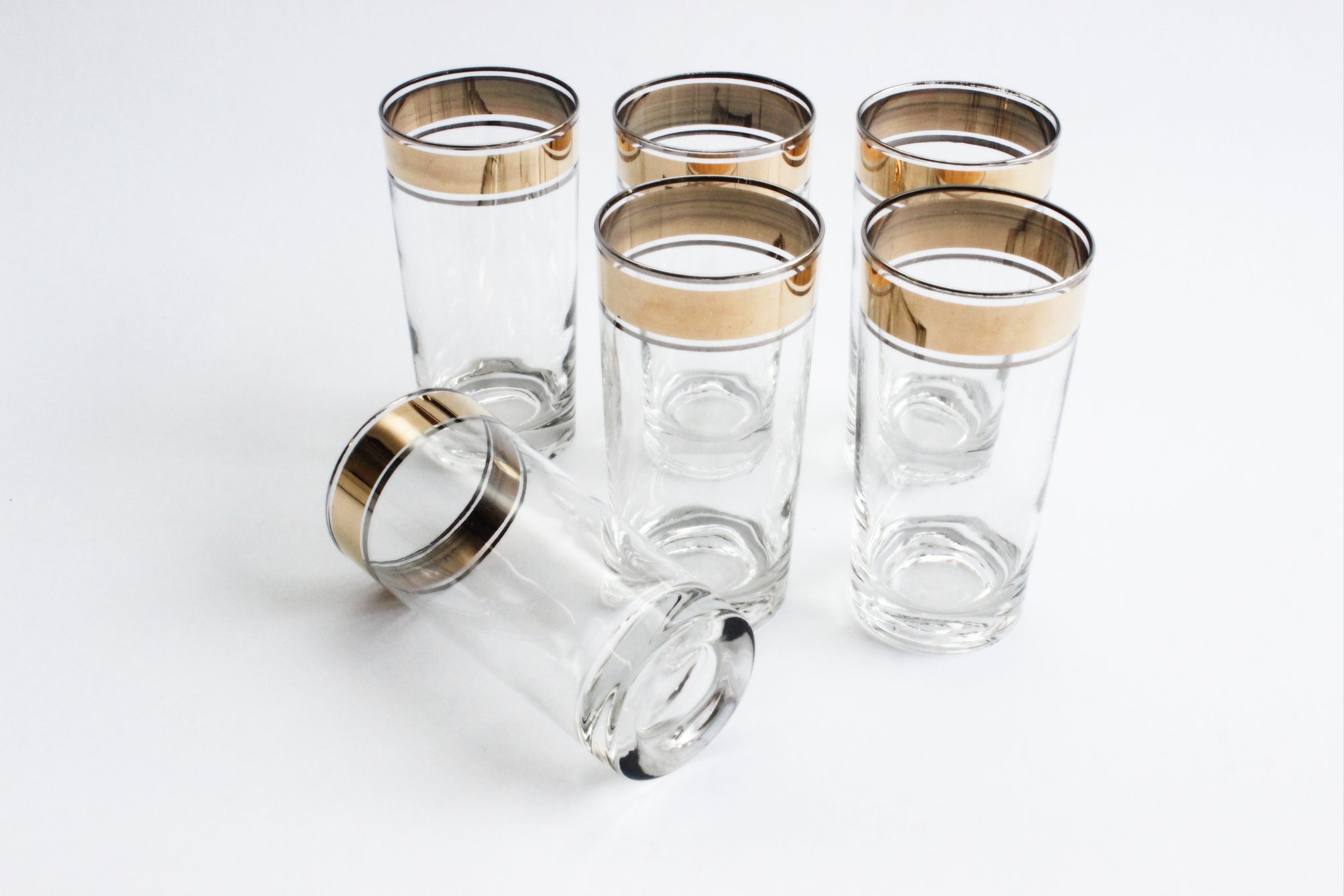 Gold Trim High Ball Glasses, Water Tumblers, Vintage Glassware