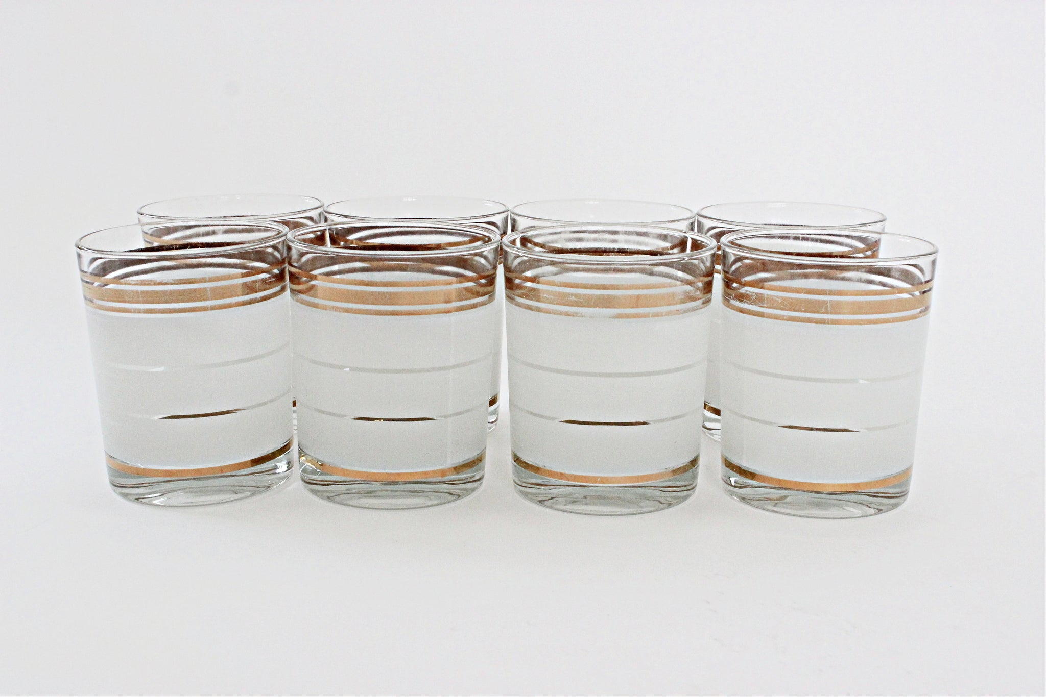 Mid Century Low Ball Glasses, Vintage Cocktail Glasses, White and Gold Drinking Glasses